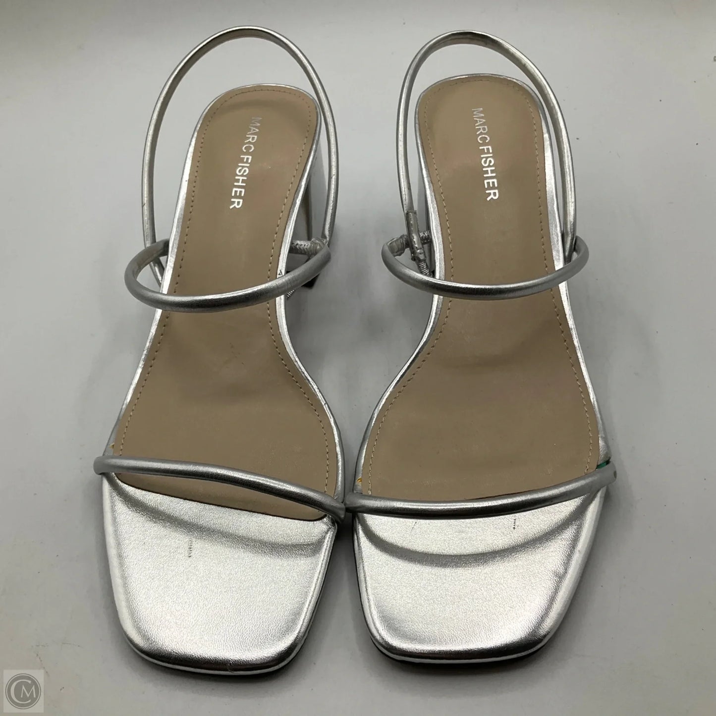 Sandals Heels Block By Marc Fisher In Silver, Size: 9
