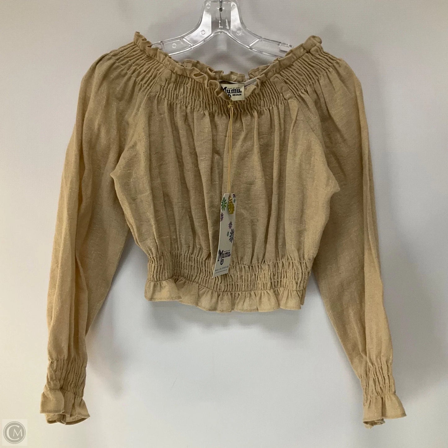 Top Long Sleeve By Mumu In Tan, Size: M