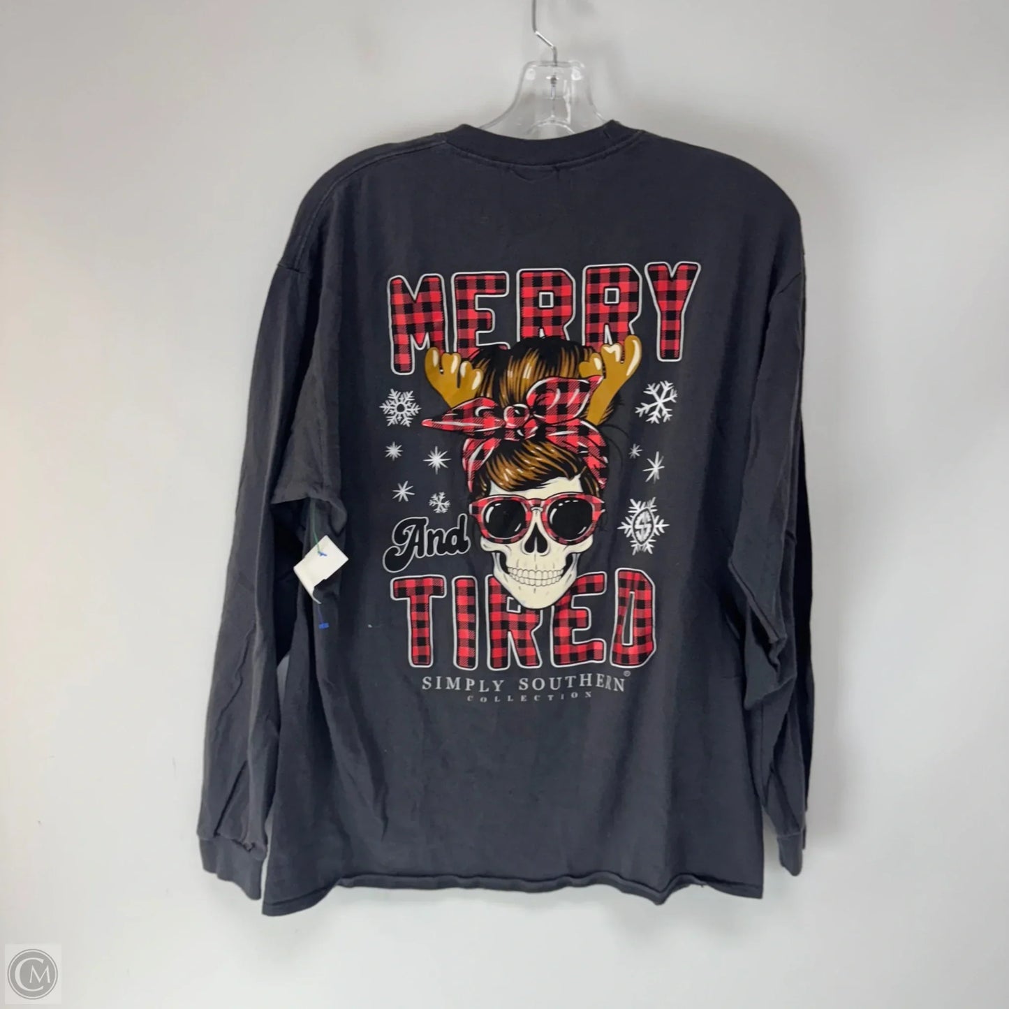 Top Long Sleeve By Simply Southern In Grey, Size: L