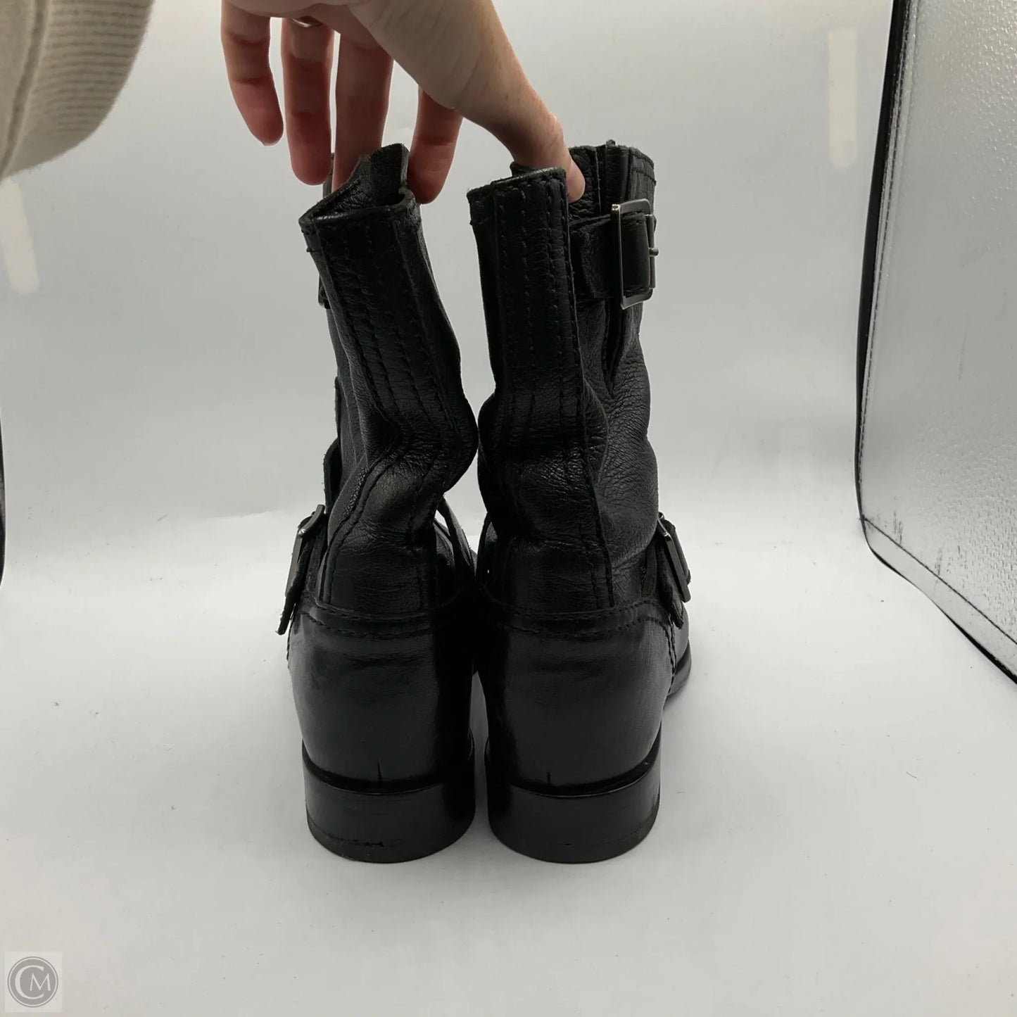 Boots Designer By Prada In Black, Size: 7.5