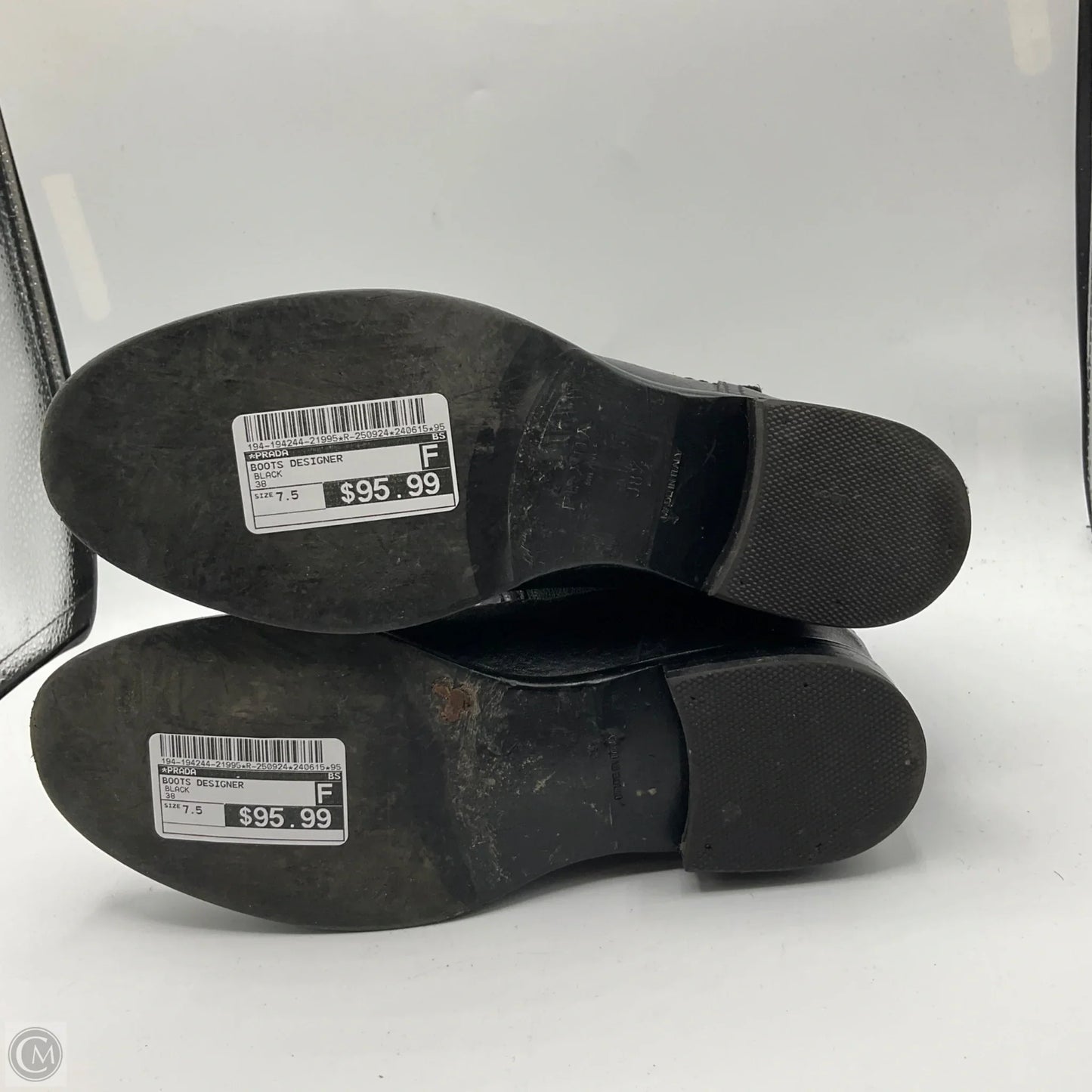 Boots Designer By Prada In Black, Size: 7.5