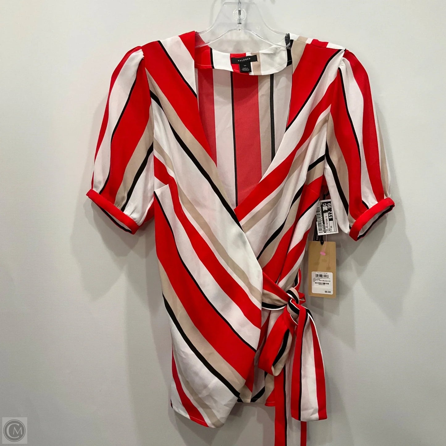 Top Short Sleeve By Halogen In Striped Pattern, Size: Xs