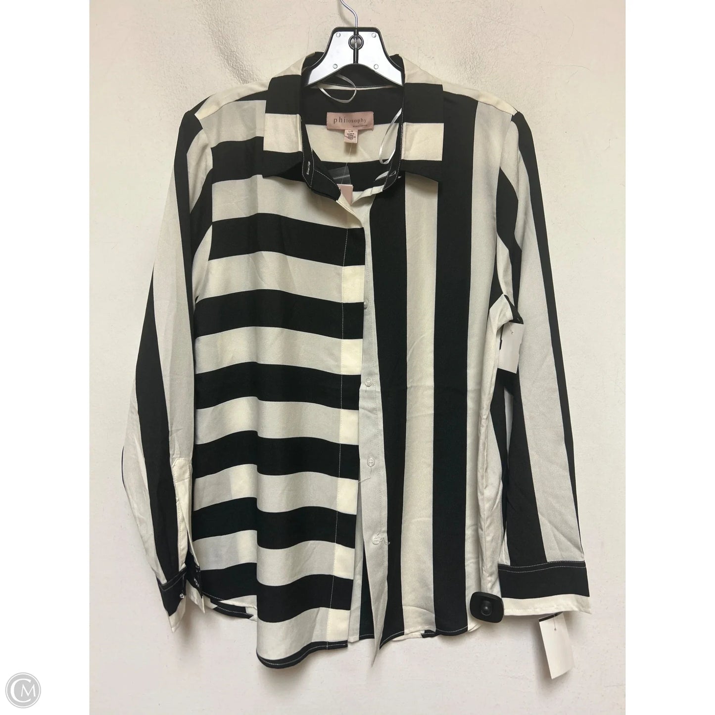 Top Long Sleeve By Philosophy In Black & White, Size: L
