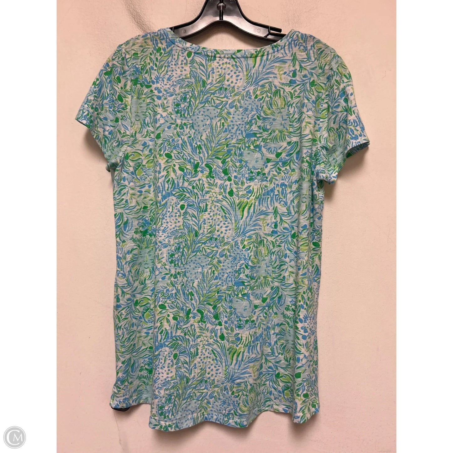 Top Short Sleeve Designer By Lilly Pulitzer In Blue & Green, Size: L