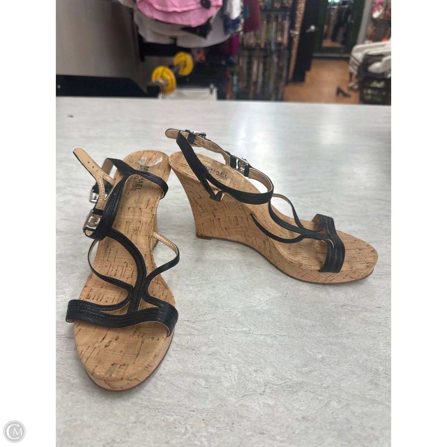 Sandals Heels Wedge By Michael By Michael Kors In Black & Tan, Size: 7