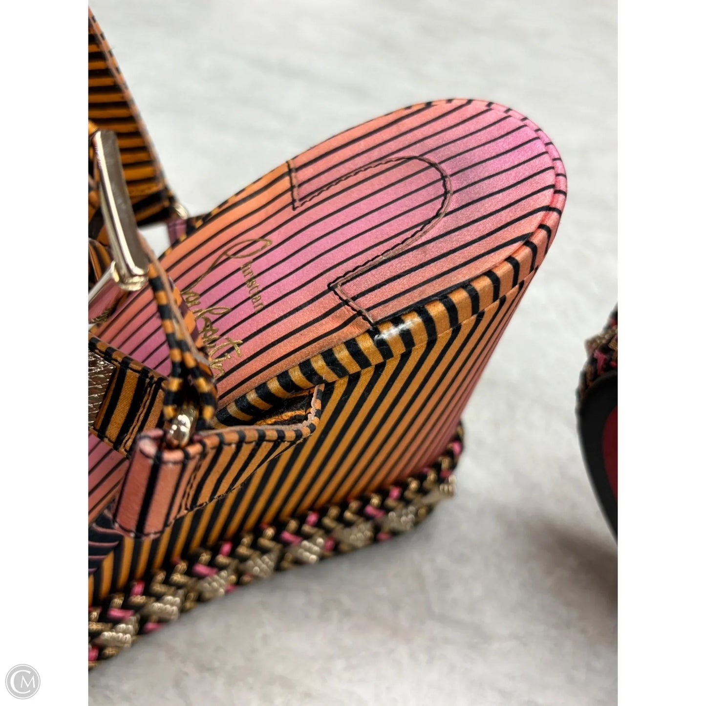 Sandals Luxury Designer By Christian Louboutin In Orange & Pink, Size: 6