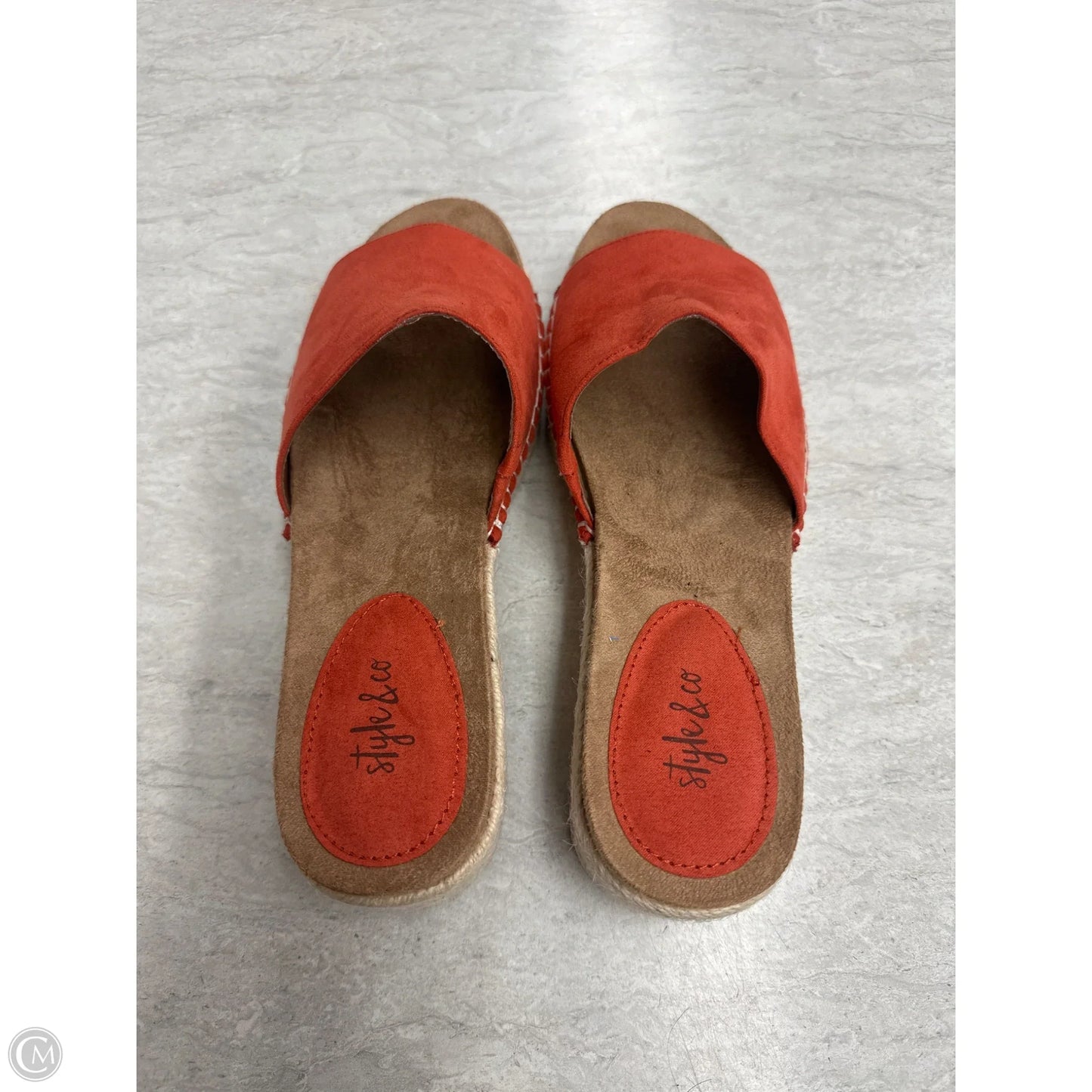 Sandals Heels Wedge By Style And Company In Brown & Orange, Size: 8