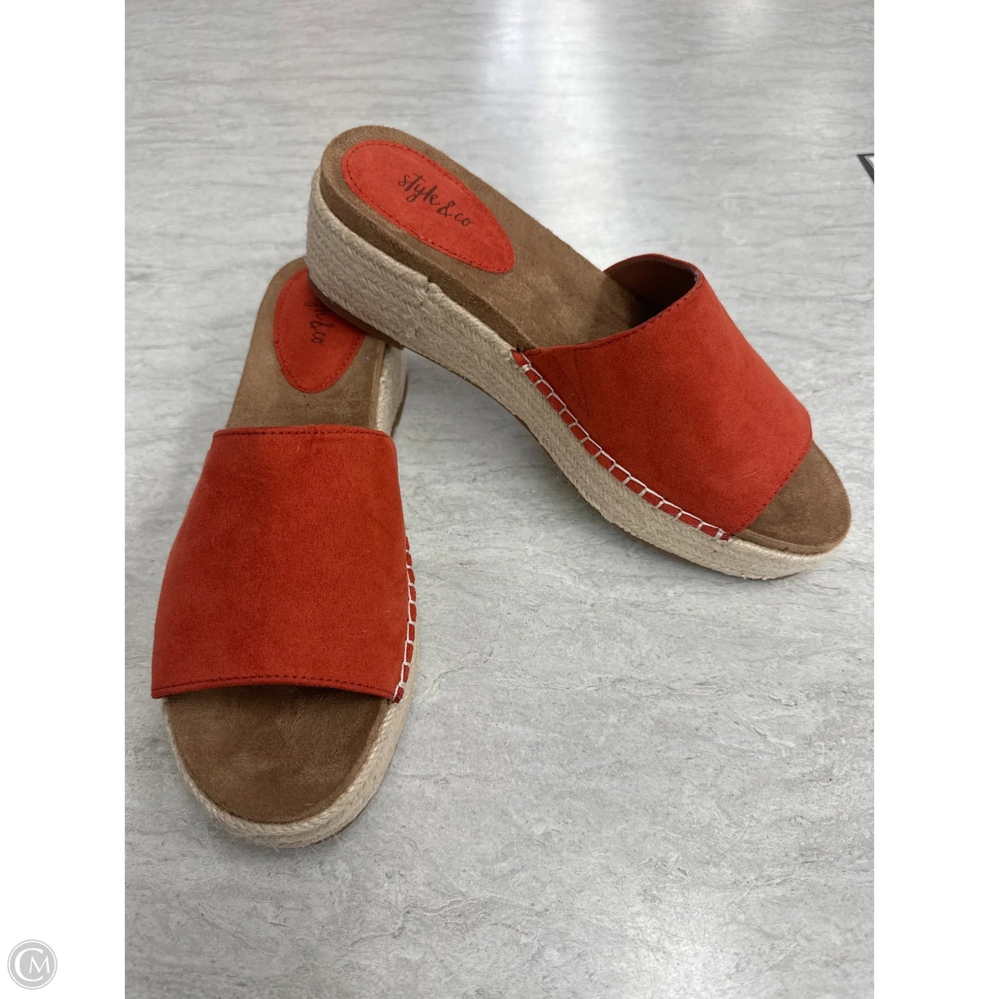 Sandals Heels Wedge By Style And Company In Brown & Orange, Size: 8