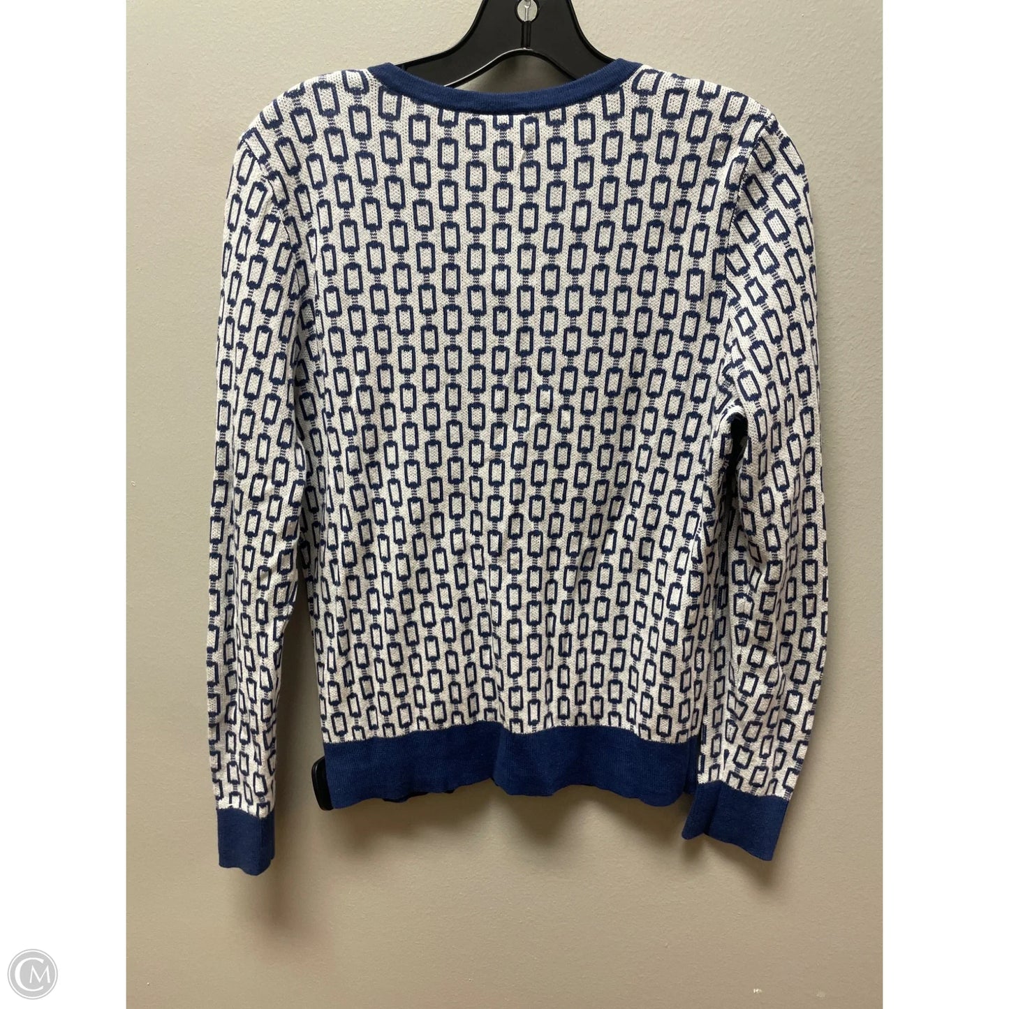 Sweater Cardigan By Ann Taylor In Blue & White, Size: M