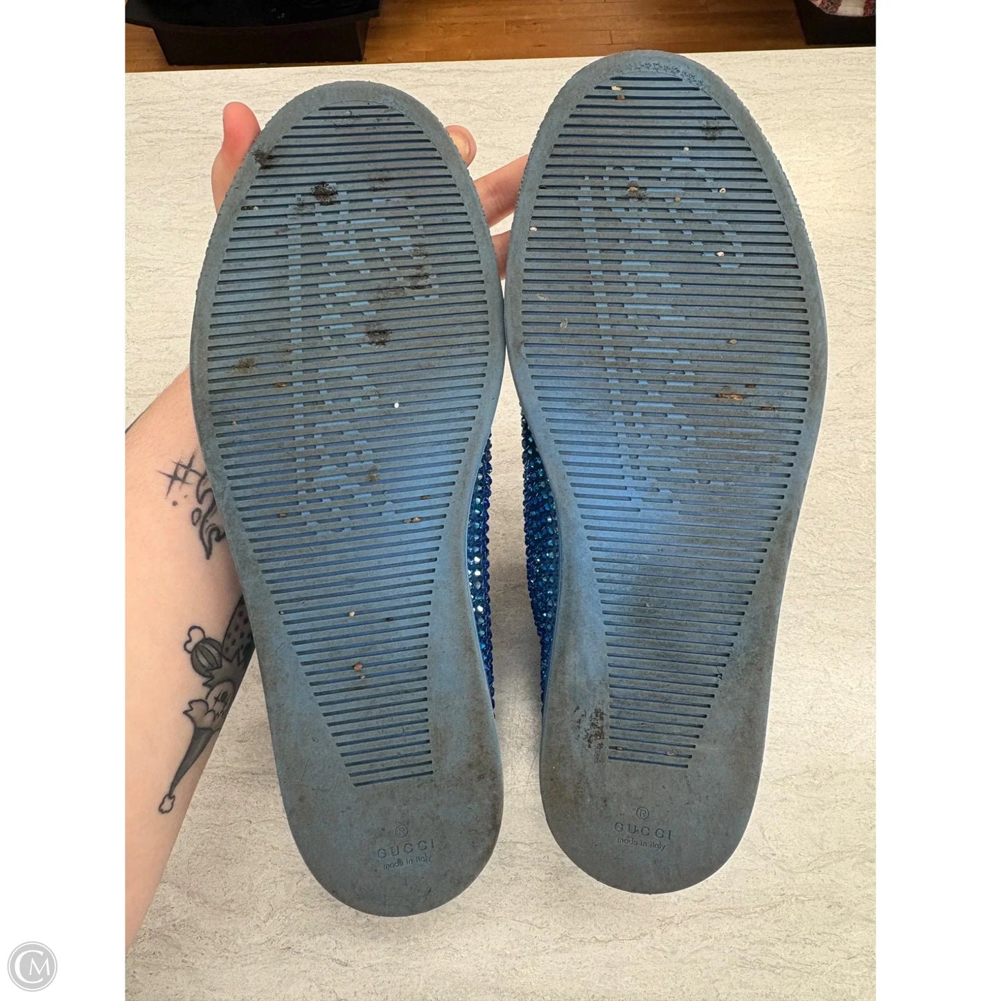 Shoes Luxury Designer By Gucci In Blue, Size: 10.5