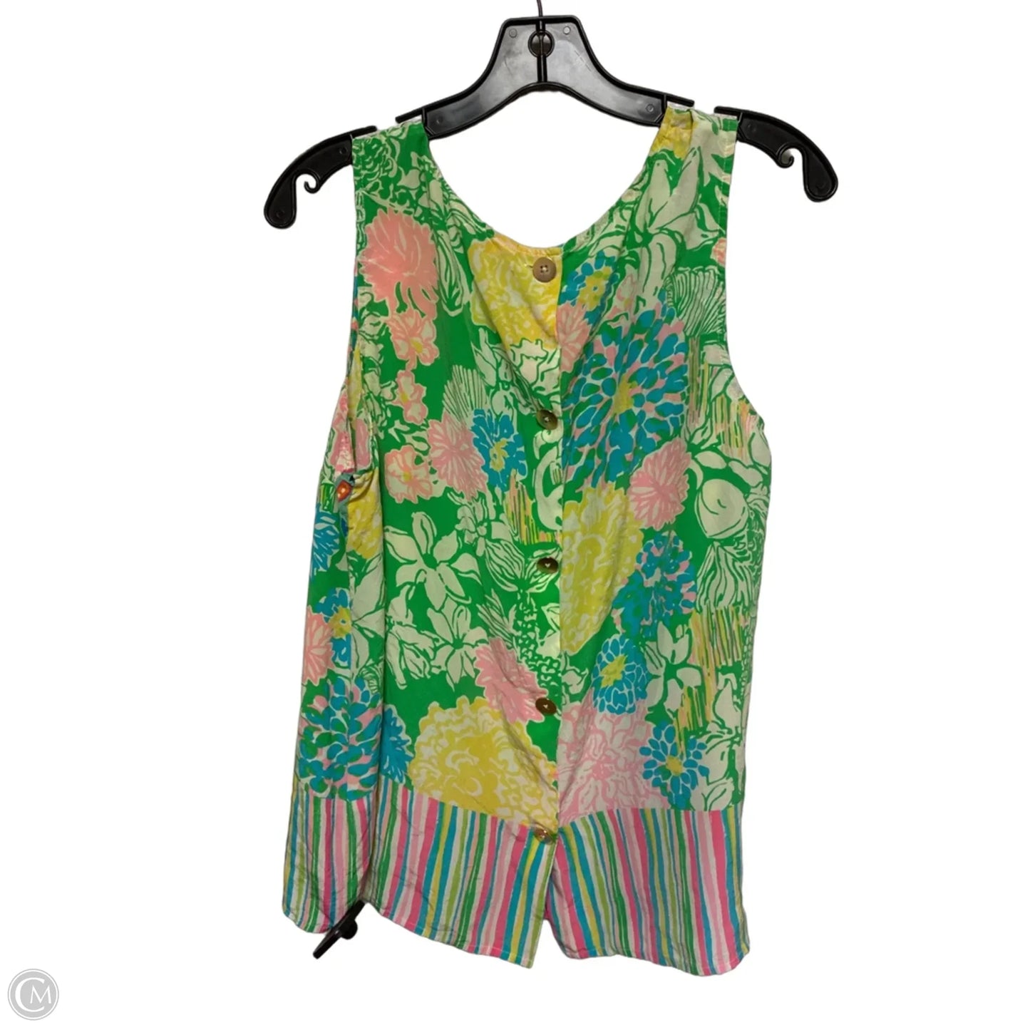 Top Sleeveless Designer By Lilly Pulitzer In Green & Yellow, Size: Xl