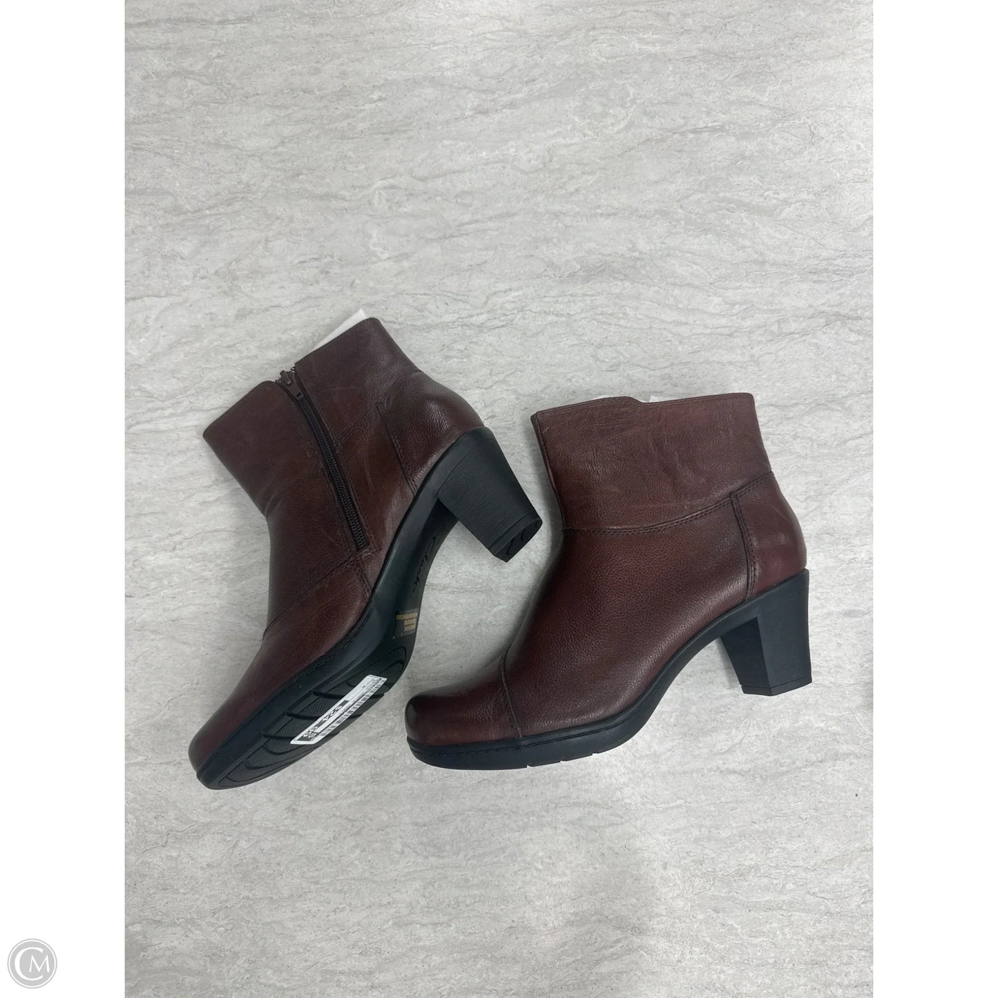 Boots Ankle Heels By Clarks In Brown, Size: 9