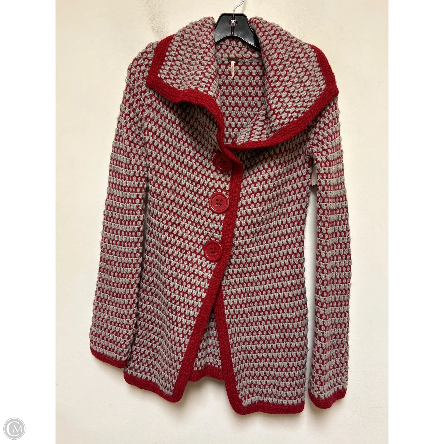 Sweater Cardigan By Free People In Grey & Red, Size: S