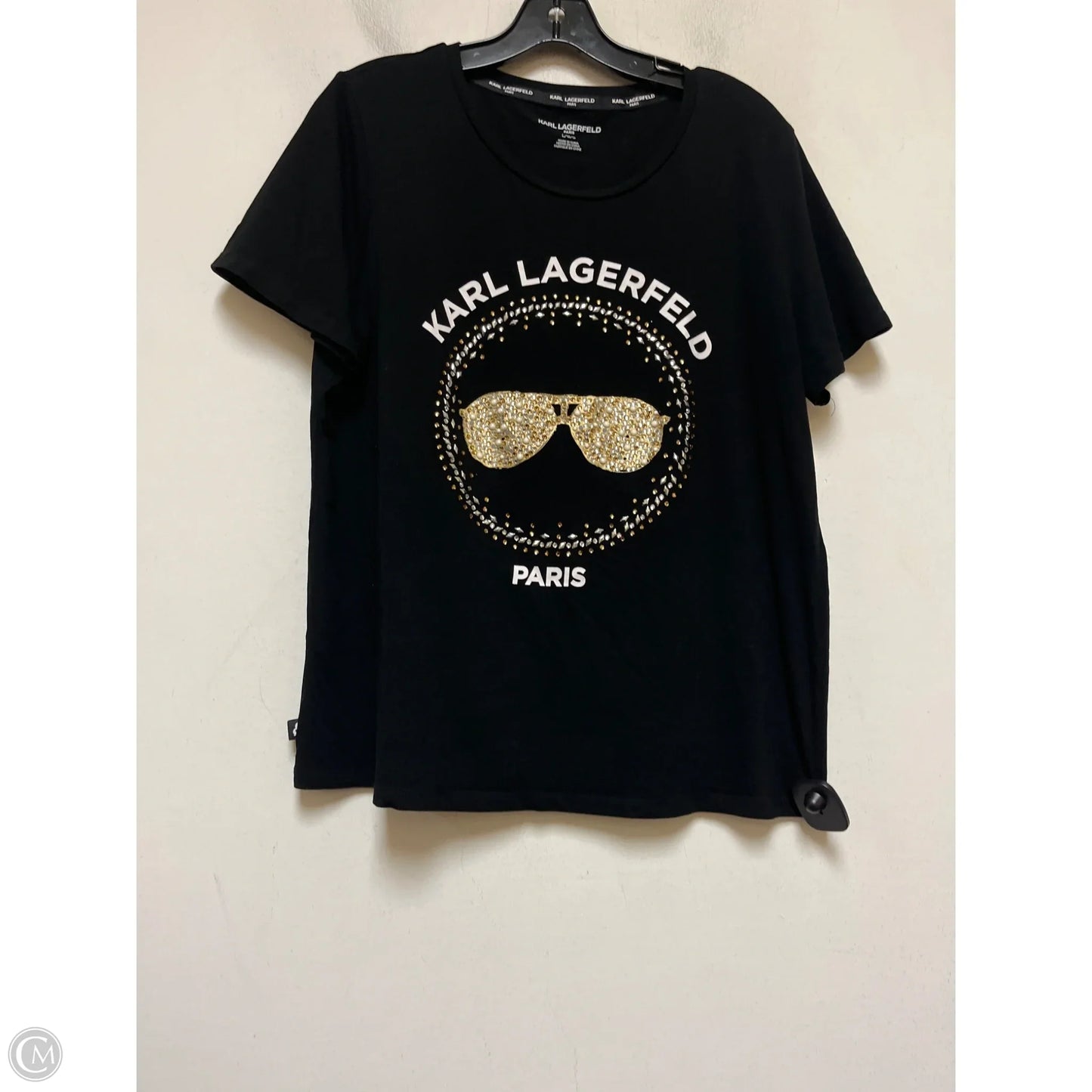 Top Short Sleeve Designer By Karl Lagerfeld In Black, Size: L