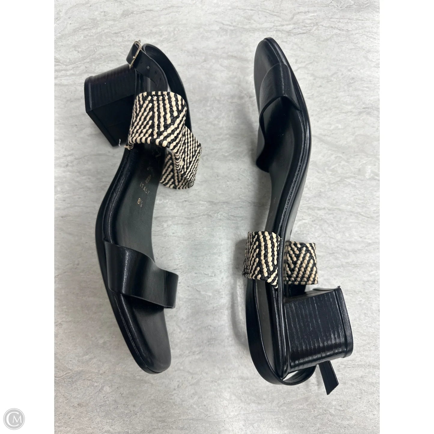 Sandals Heels Block By Italian Shoemakers In Black & Tan, Size: 8.5