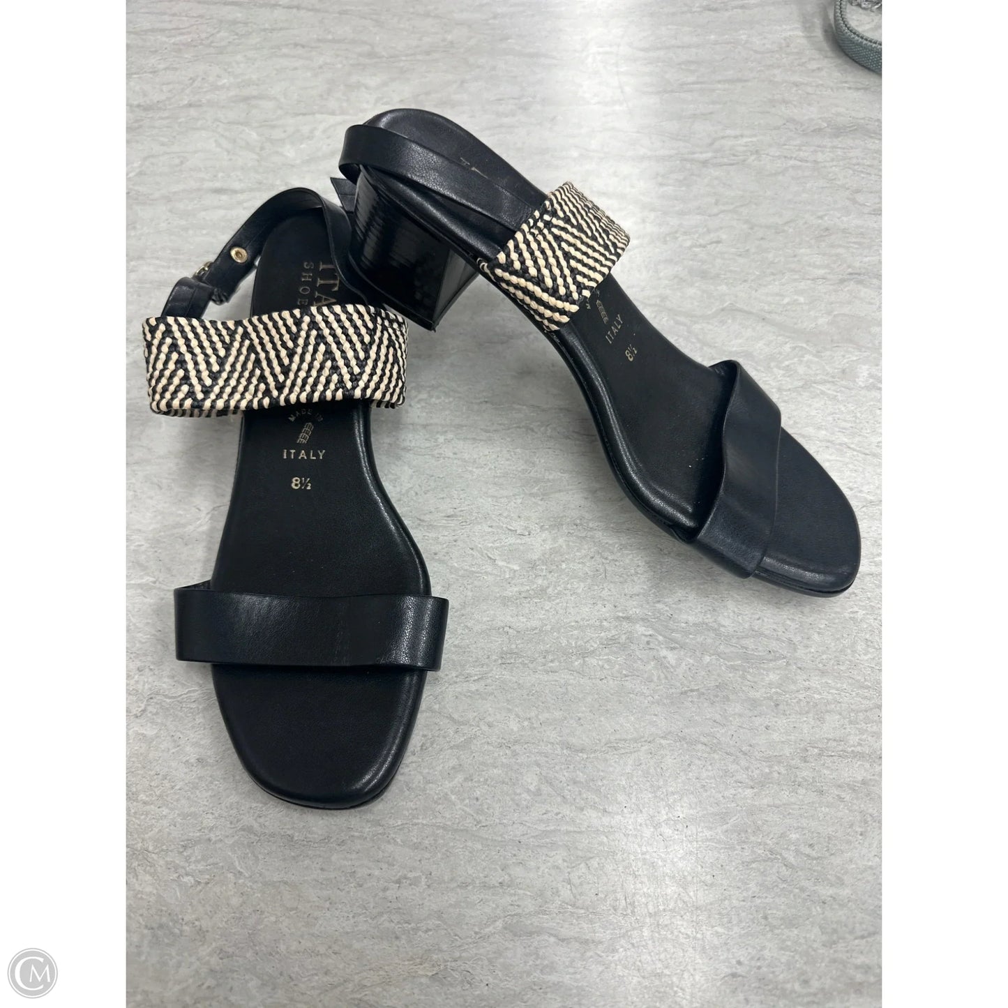 Sandals Heels Block By Italian Shoemakers In Black & Tan, Size: 8.5