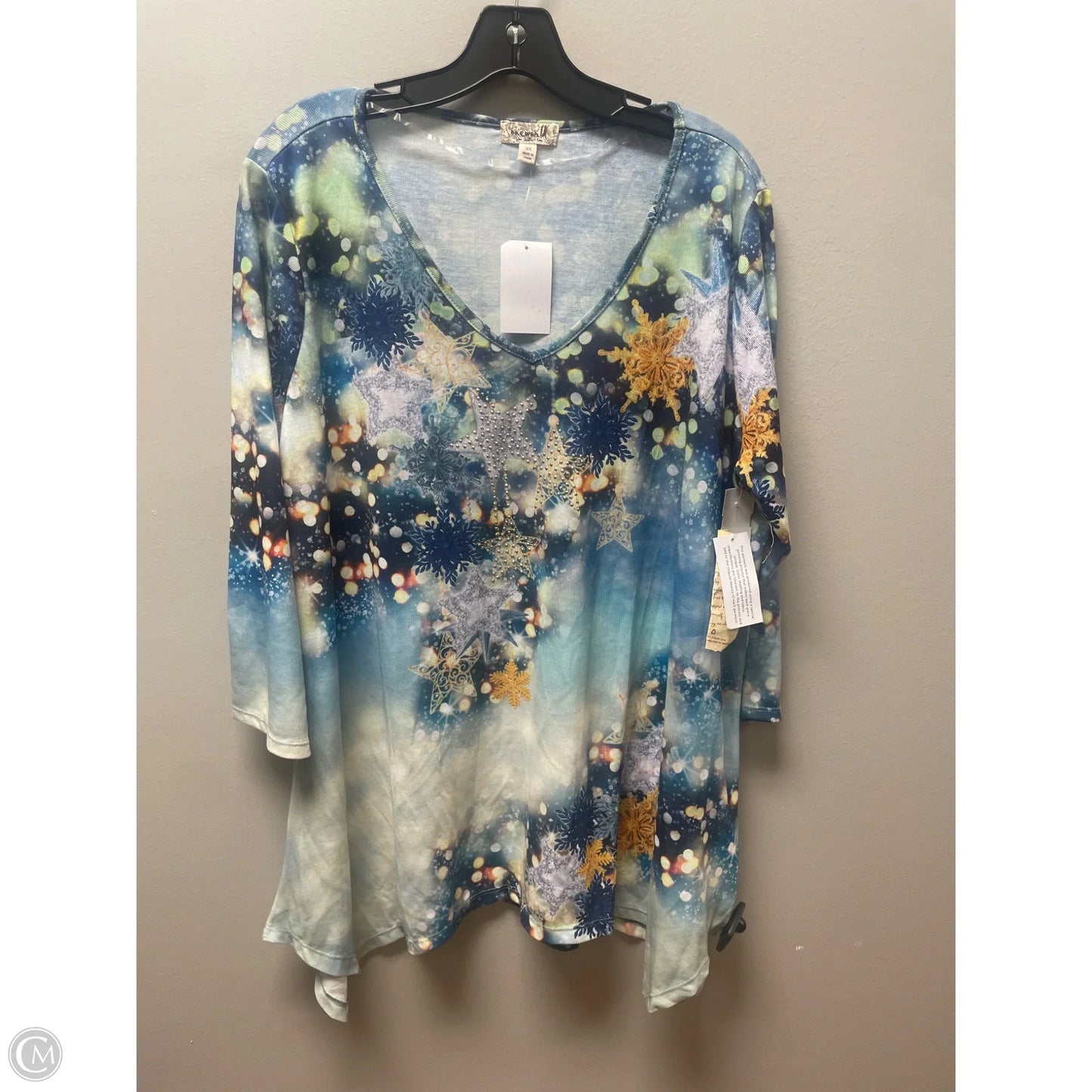 Top Long Sleeve By One World In Blue & Green, Size: 3x