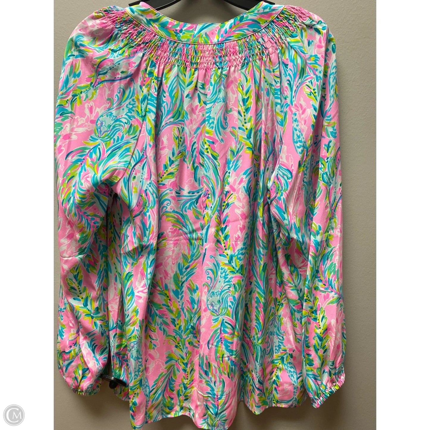 Top Long Sleeve Designer By Lilly Pulitzer In Green & Pink, Size: L
