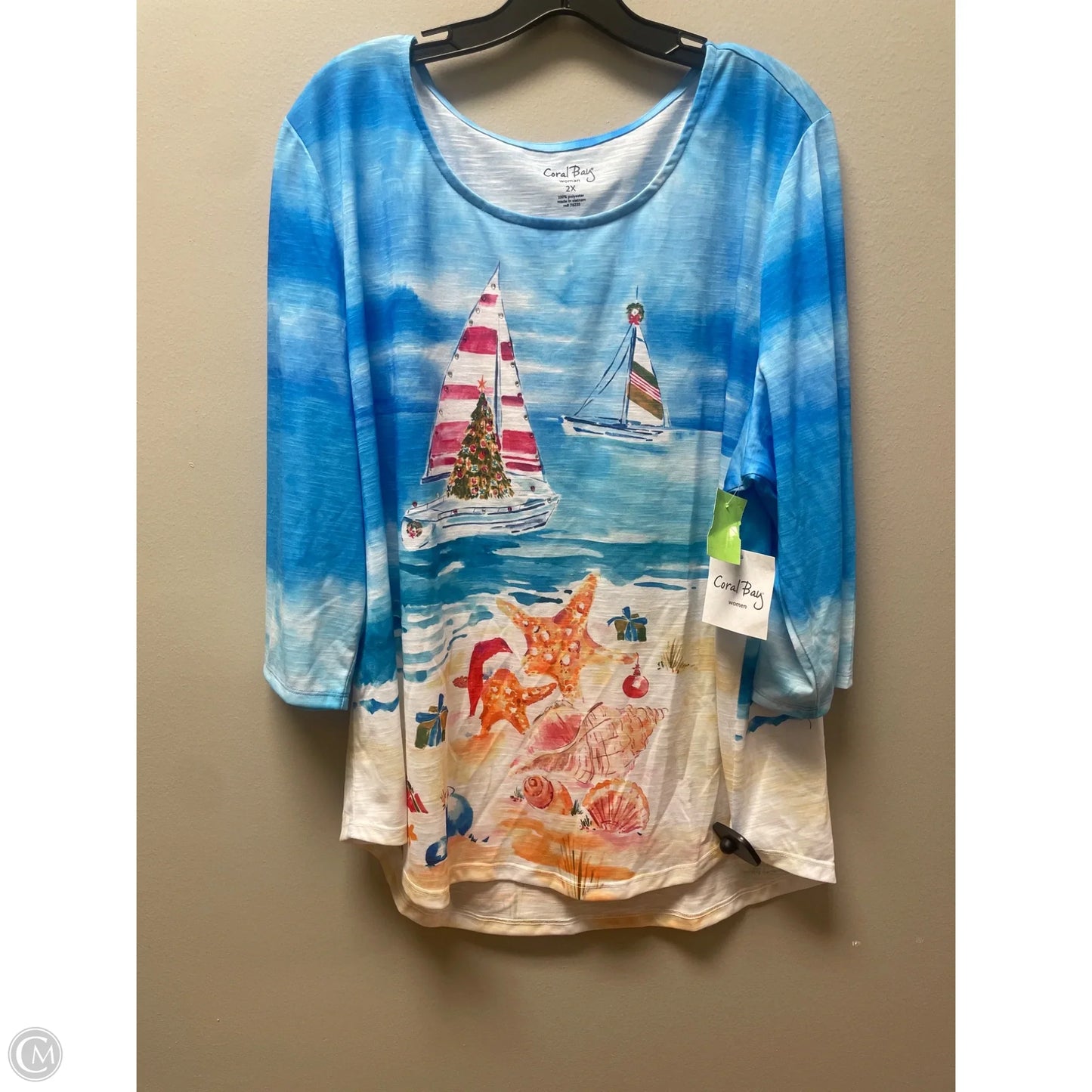 Top Short Sleeve By Coral Bay In Blue, Size: 2x