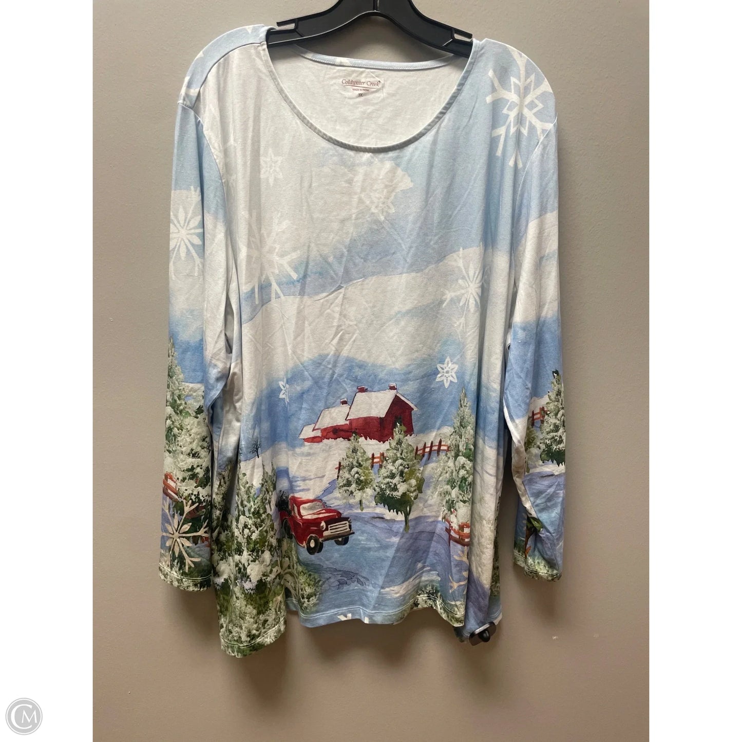 Top Long Sleeve Basic By Coldwater Creek In Blue & White, Size: 3x