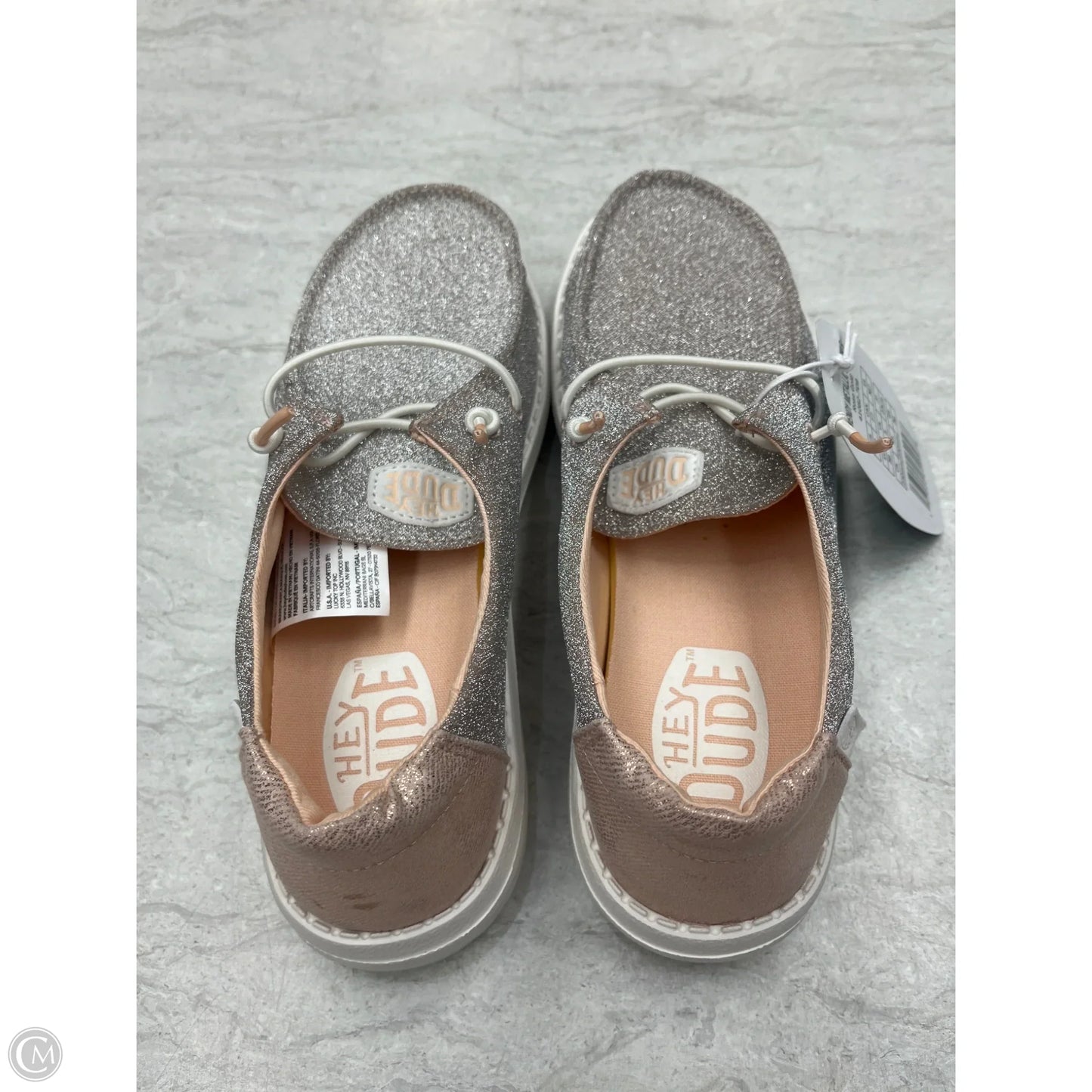 Shoes Flats By Hey Dude In Silver, Size: 7