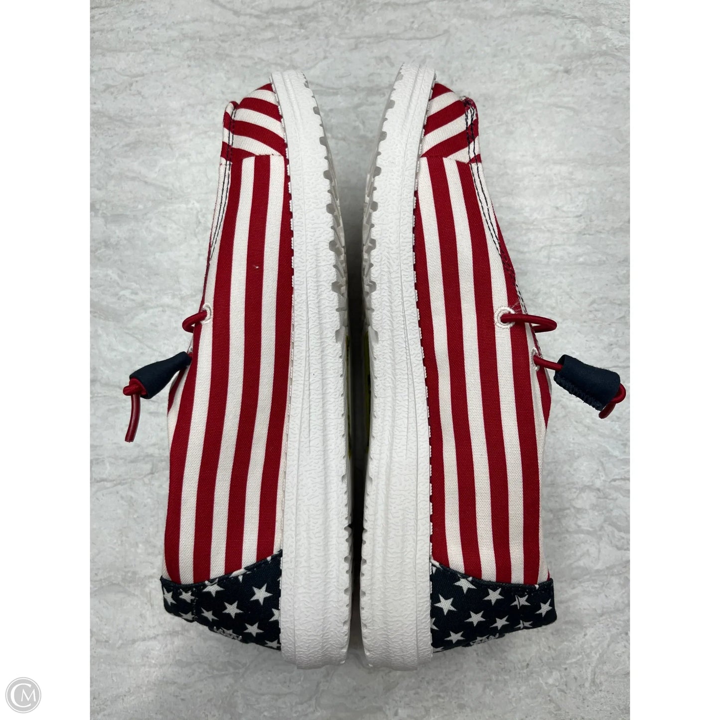 Shoes Flats By Hey Dude In Blue & Red & White, Size: 7
