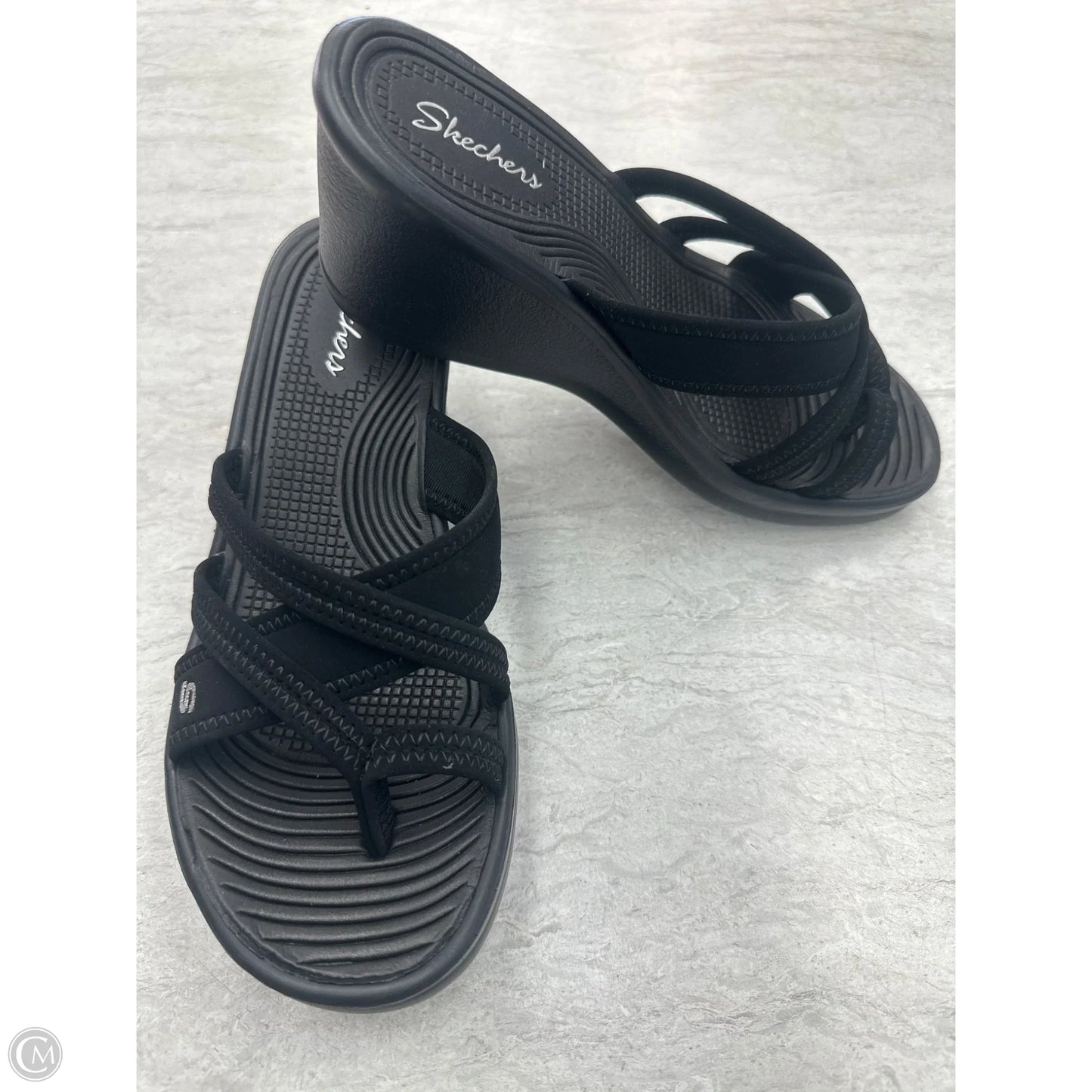 Sandals Heels Wedge By Skechers In Black, Size: 8