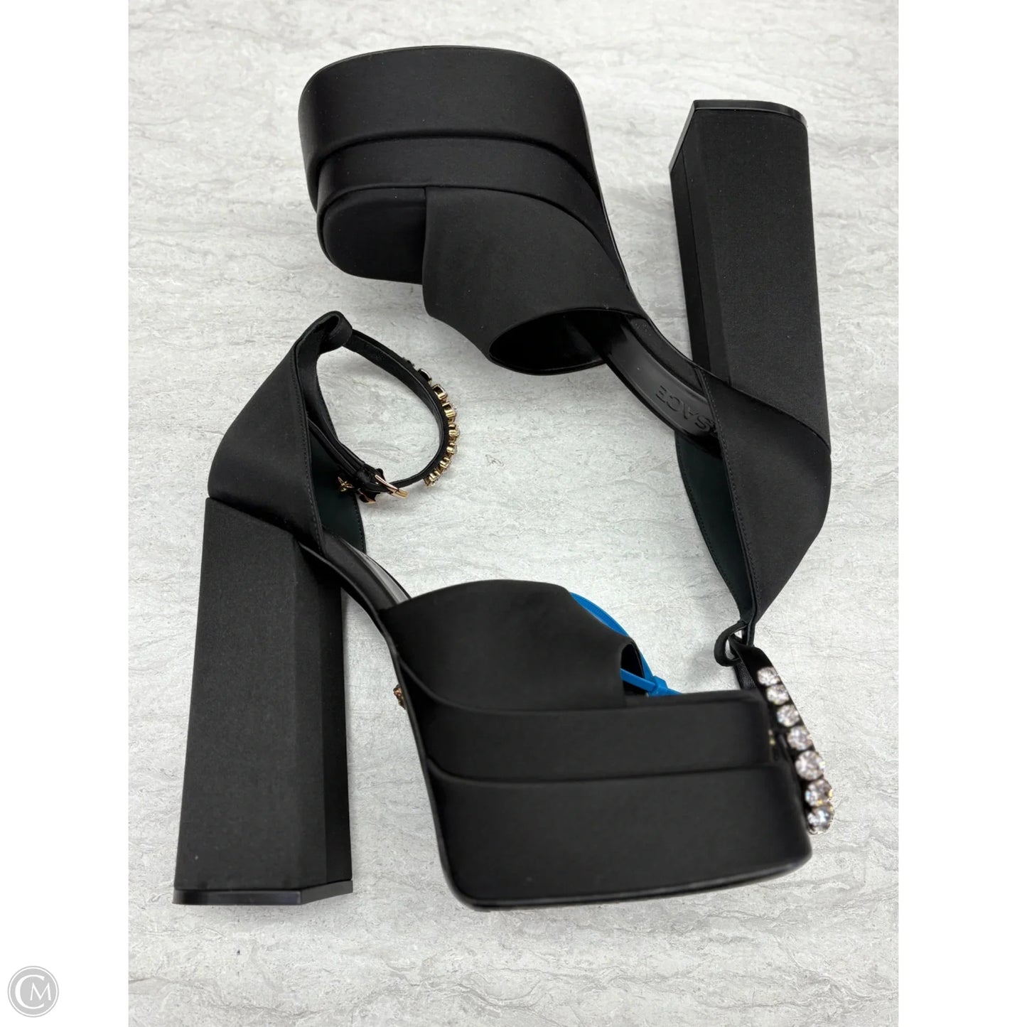 Sandals Luxury Designer By Versace In Black, Size: 8.5