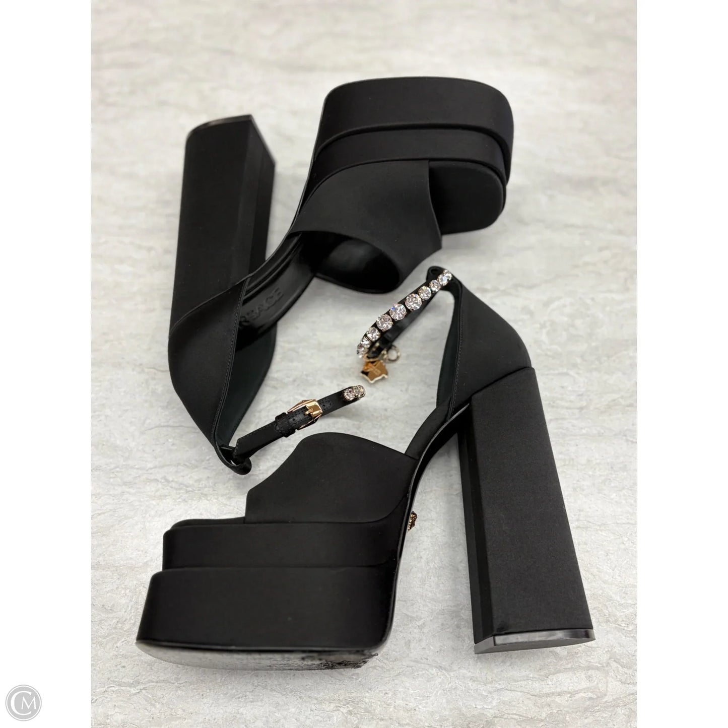 Sandals Luxury Designer By Versace In Black, Size: 8.5