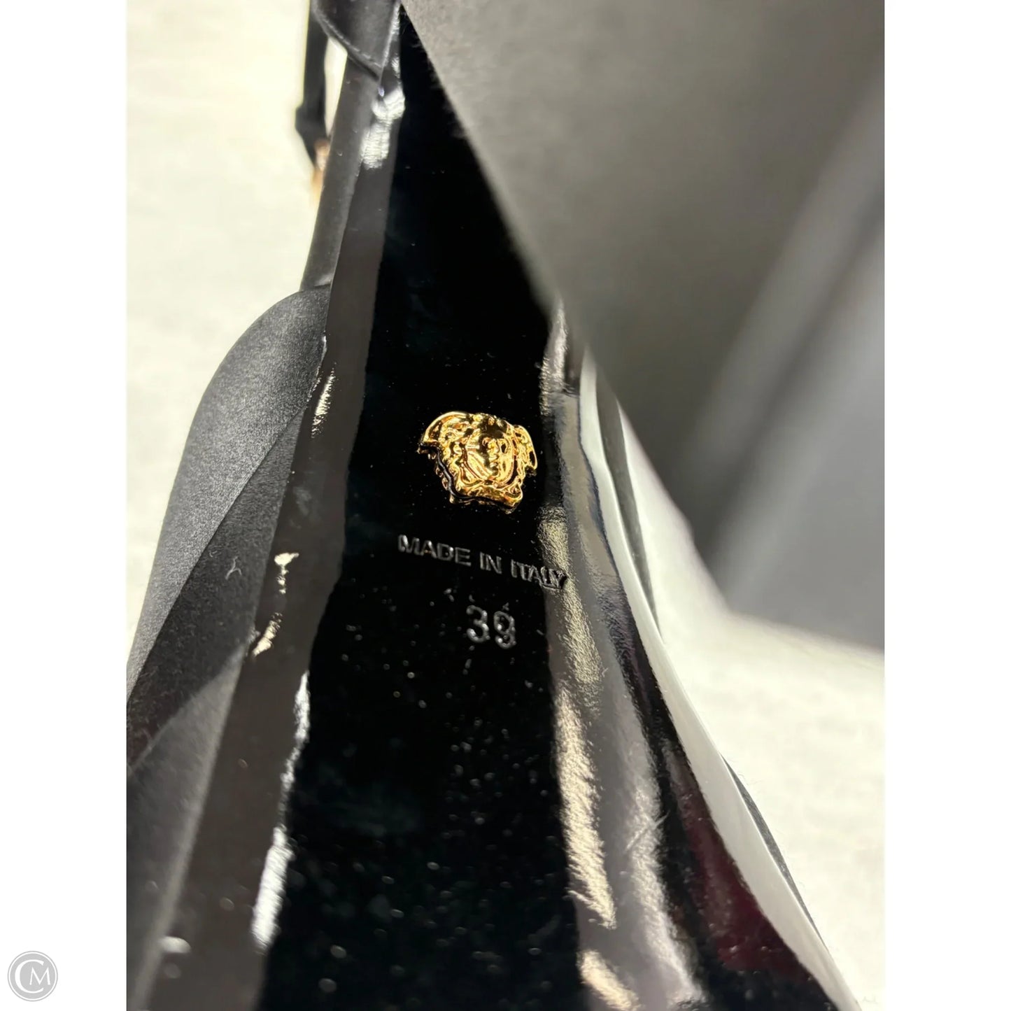 Sandals Luxury Designer By Versace In Black, Size: 8.5