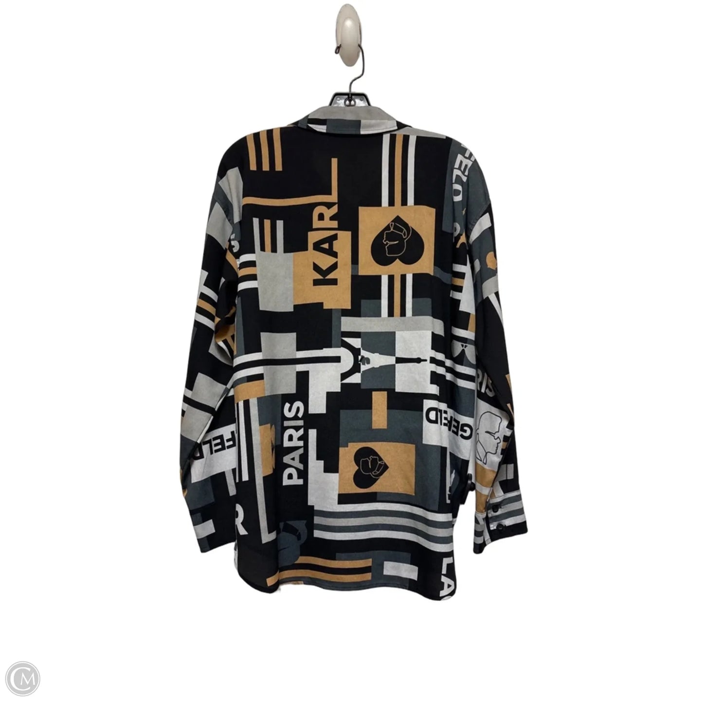 Top Long Sleeve Designer By Karl Lagerfeld In Black & Brown, Size: M