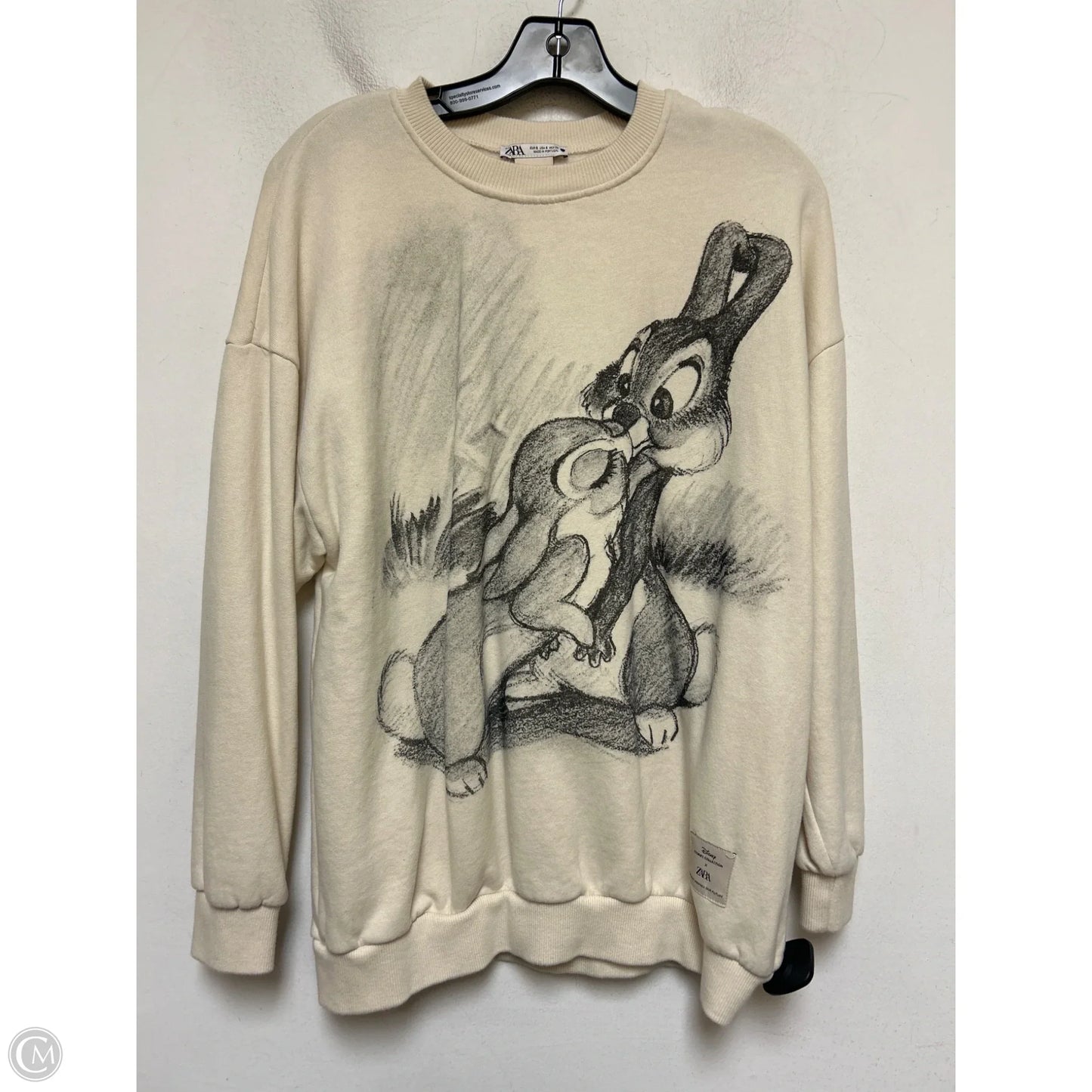 Sweatshirt Hoodie By Zara In Cream & Grey, Size: S
