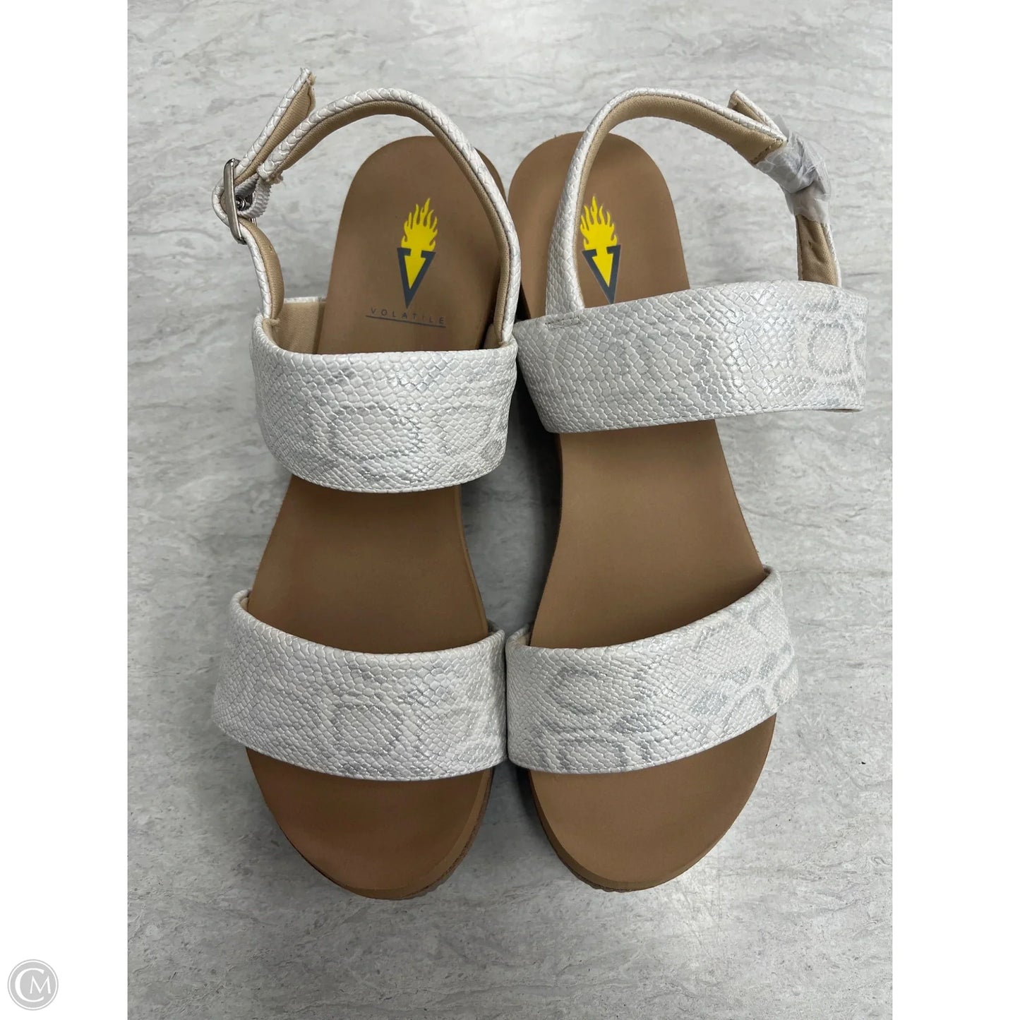 Sandals Heels Wedge By Volatile In Silver & White, Size: 8