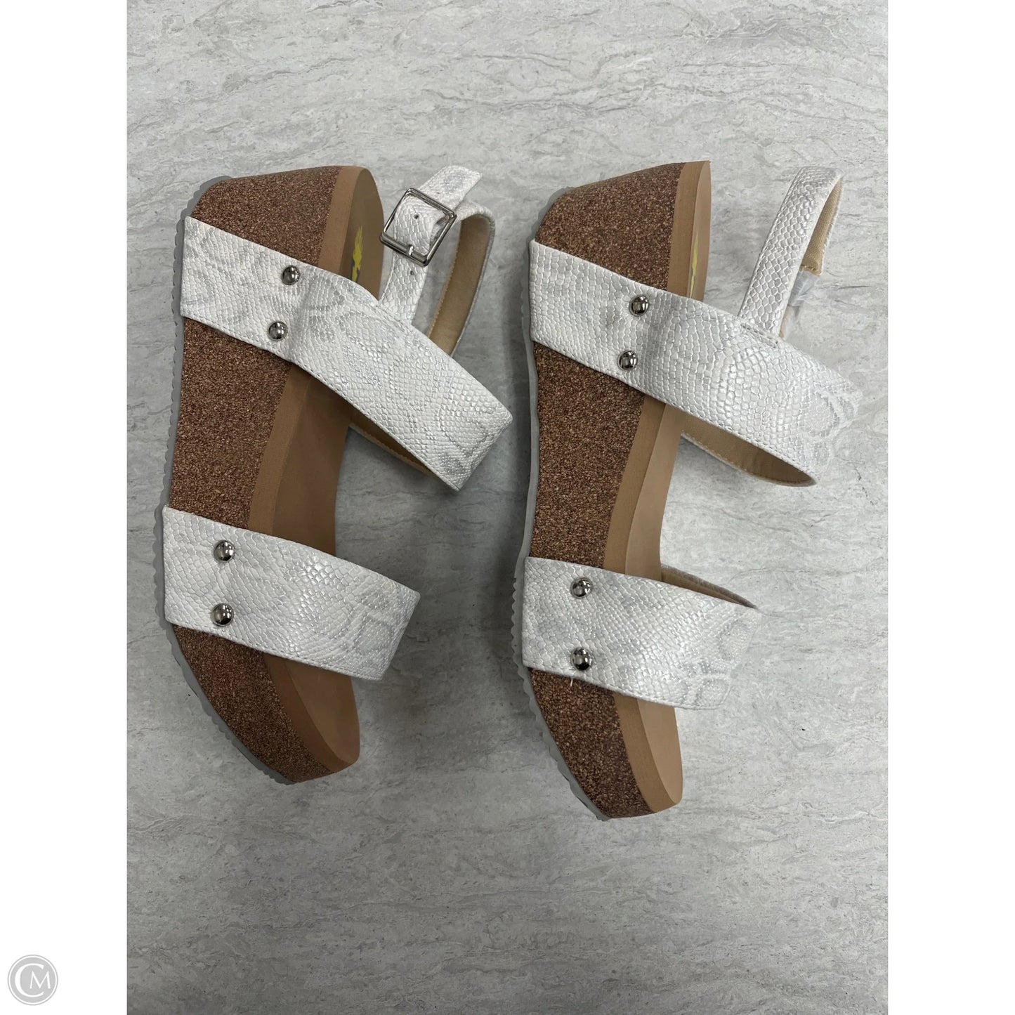 Sandals Heels Wedge By Volatile In Silver & White, Size: 8