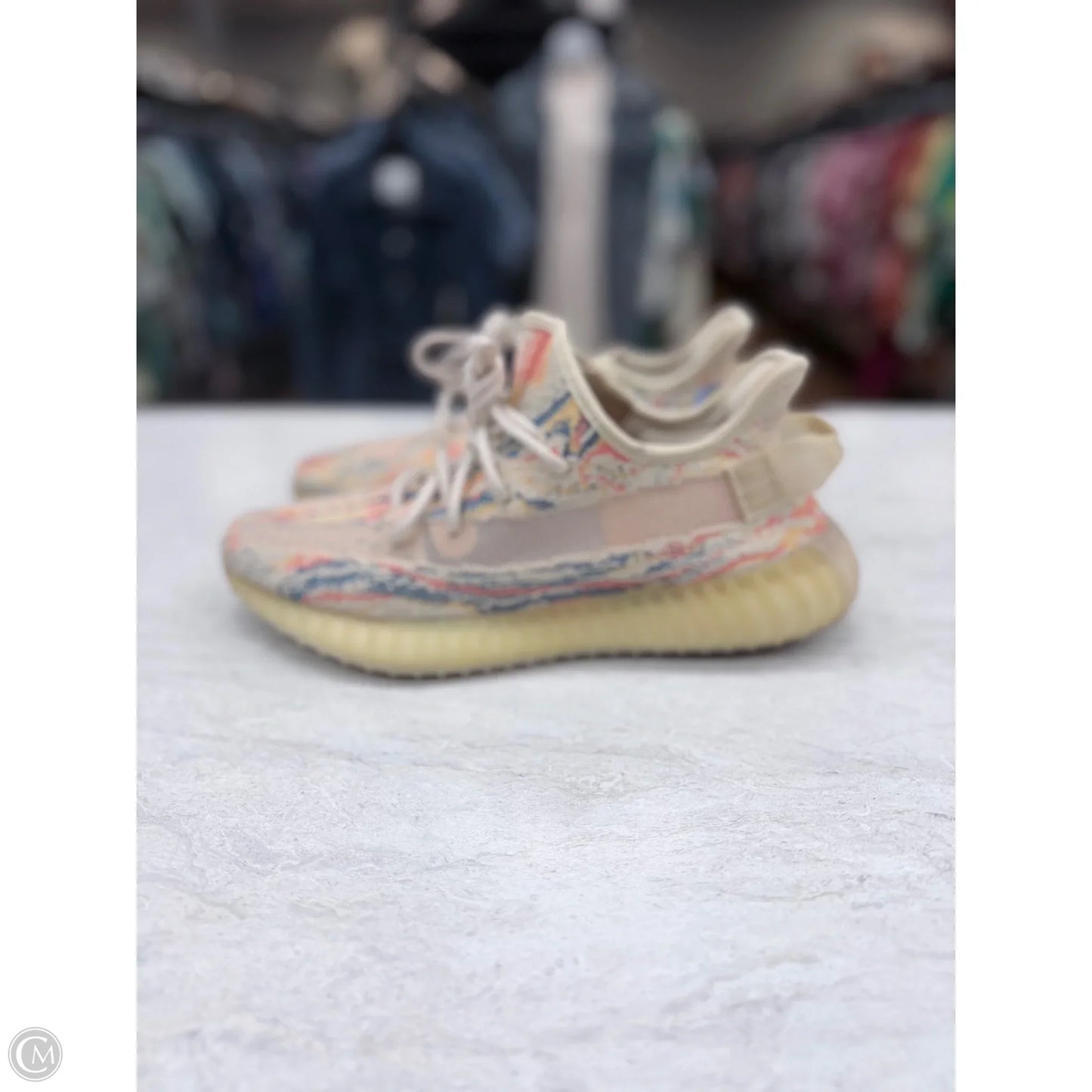 Shoes Luxury Designer By Yeezy In Blue & Orange, Size: 8