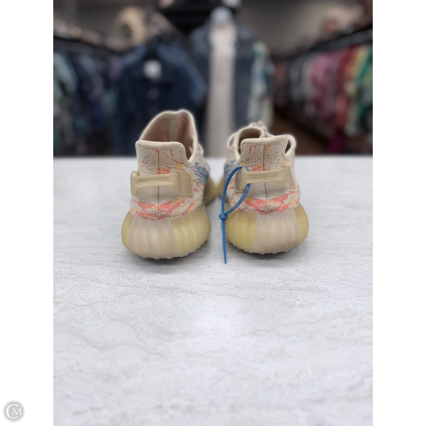 Shoes Luxury Designer By Yeezy In Blue & Orange, Size: 8