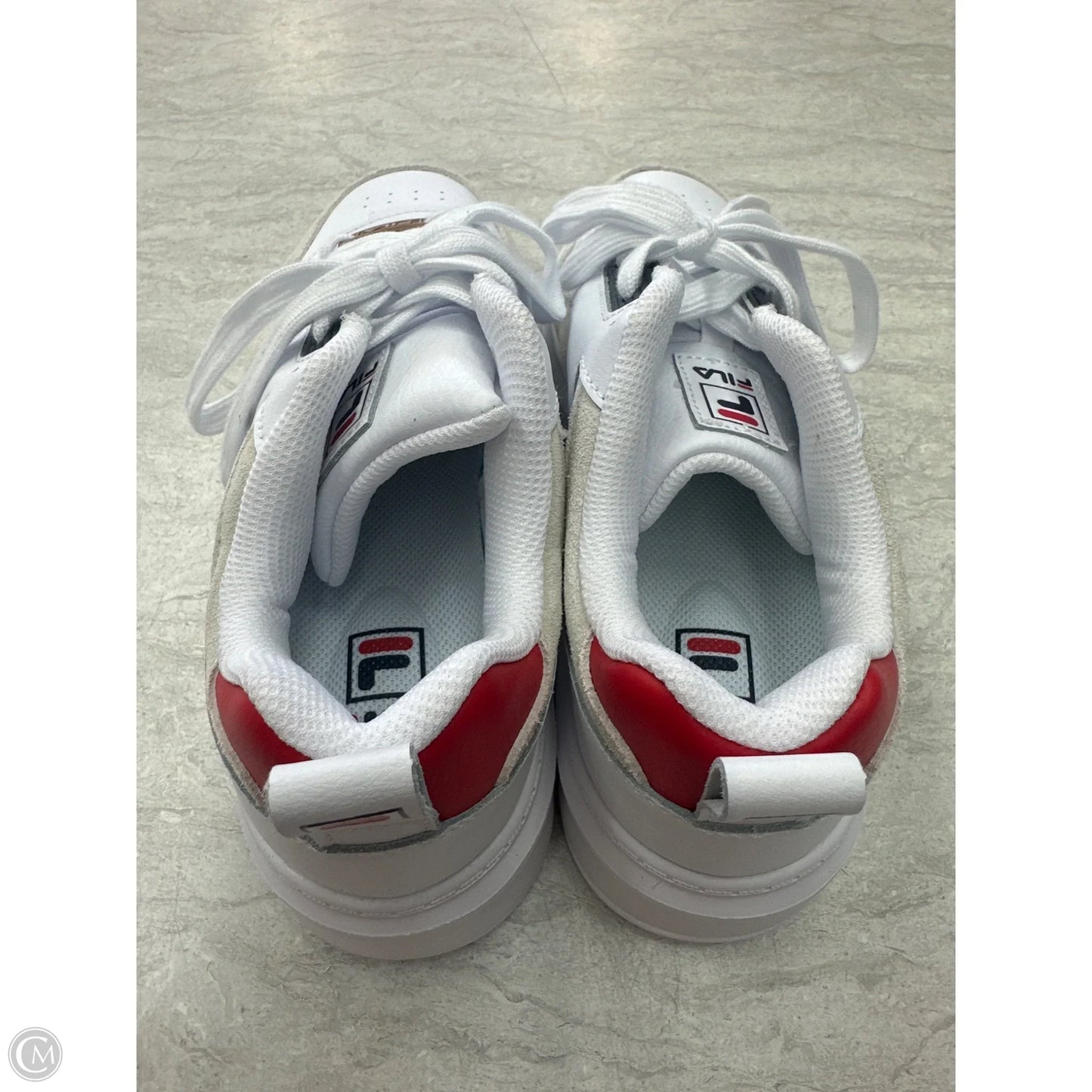 Shoes Sneakers By Fila In White & Yellow, Size: 7.5