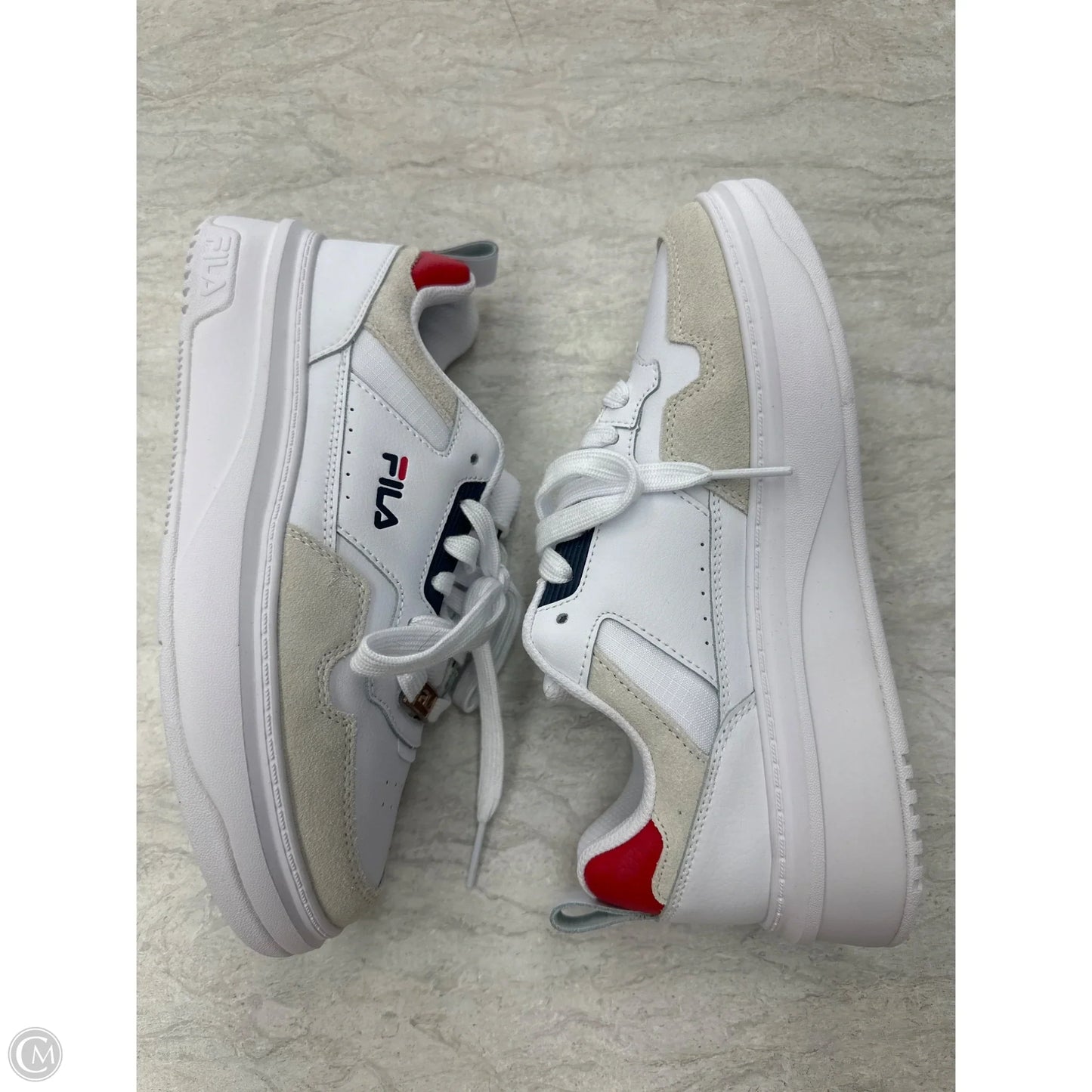 Shoes Sneakers By Fila In White & Yellow, Size: 7.5