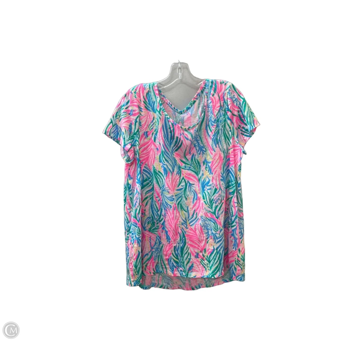 Top Short Sleeve Designer By Lilly Pulitzer In Pink & Yellow, Size: L