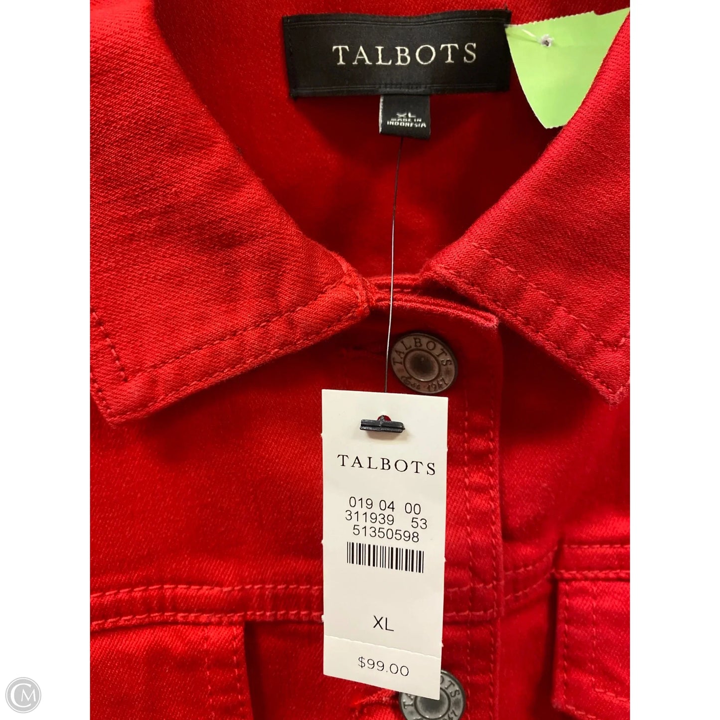 Jacket Denim By Talbots In Red Denim, Size: Xl