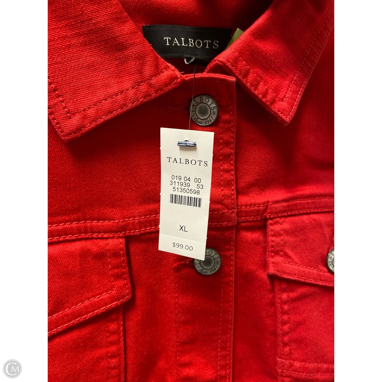 Jacket Denim By Talbots In Red Denim, Size: Xl