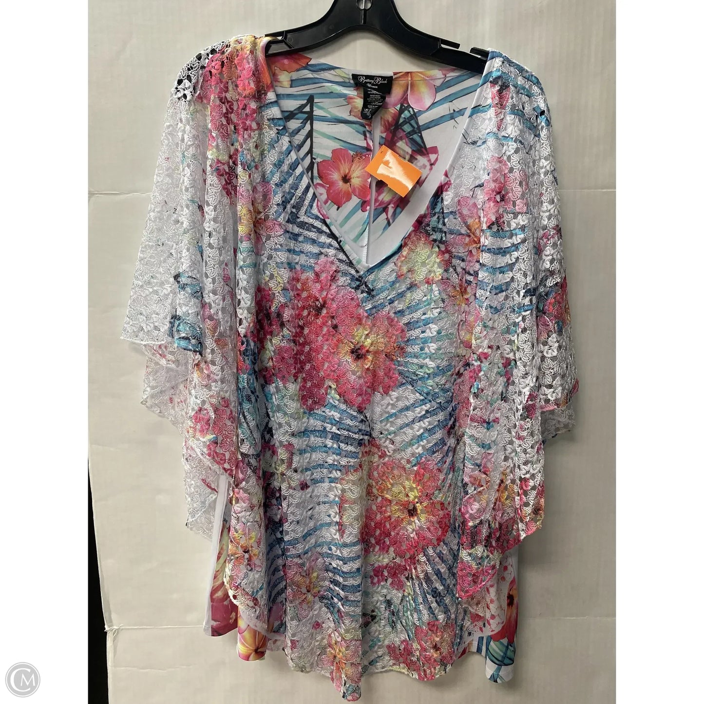 Top Short Sleeve By Brittany Black In White, Size: 2x