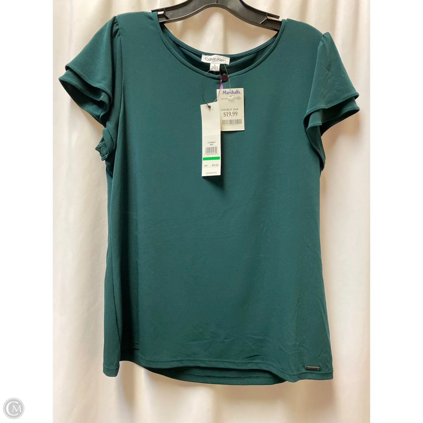 Top Short Sleeve By Calvin Klein In Green, Size: L