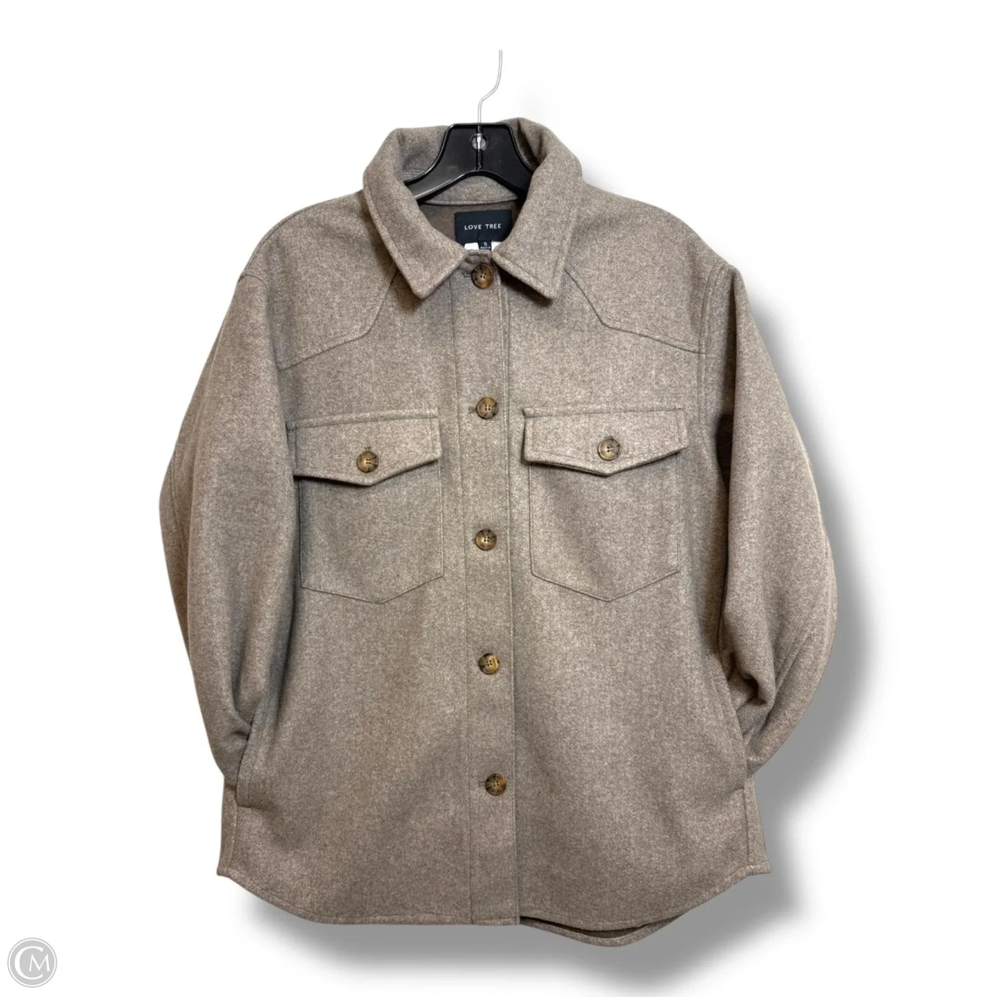 Jacket Shirt By Love Tree In Brown, Size: S