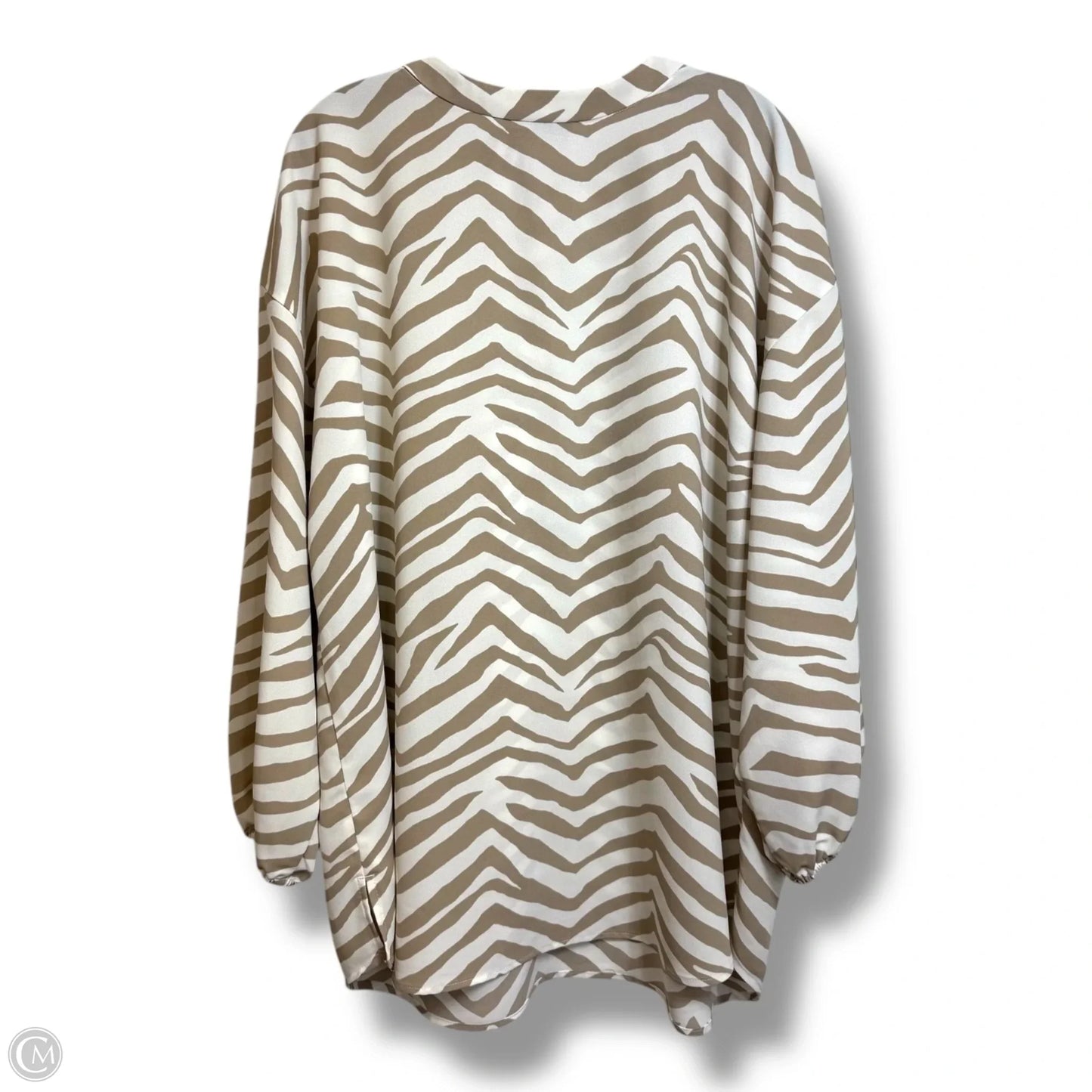 Blouse 3/4 Sleeve By Alfani In Tan & White, Size: 2x