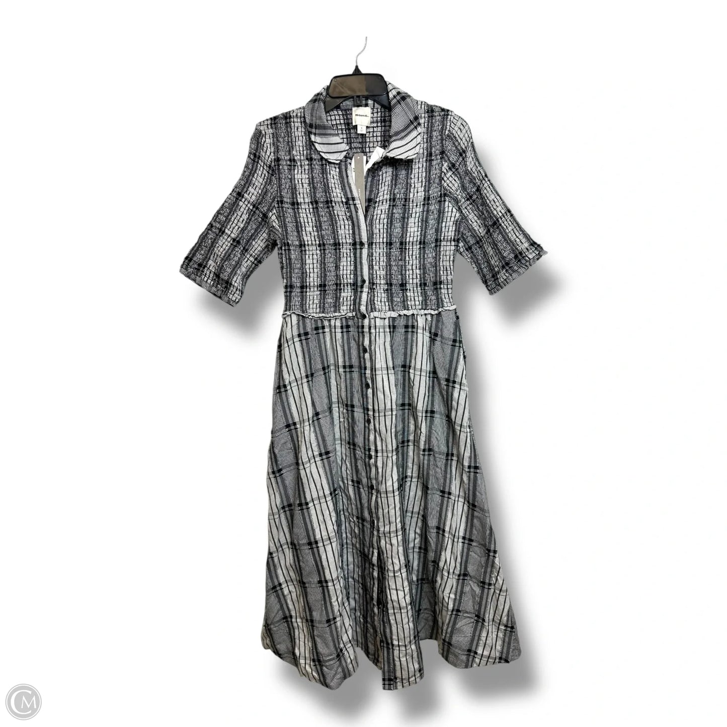 Short-Sleeve Smocked Midi Shirt Dress Casual Maxi By Maeve In Black & White, Size: S