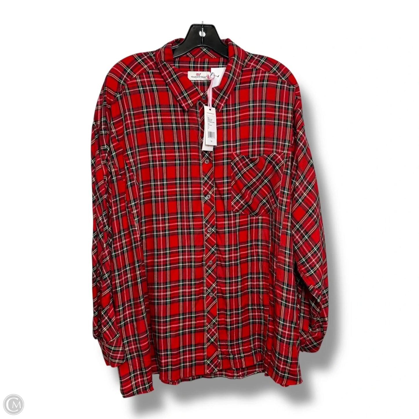 Top Long Sleeve By Vineyard Vines In Plaid Pattern, Size: 18