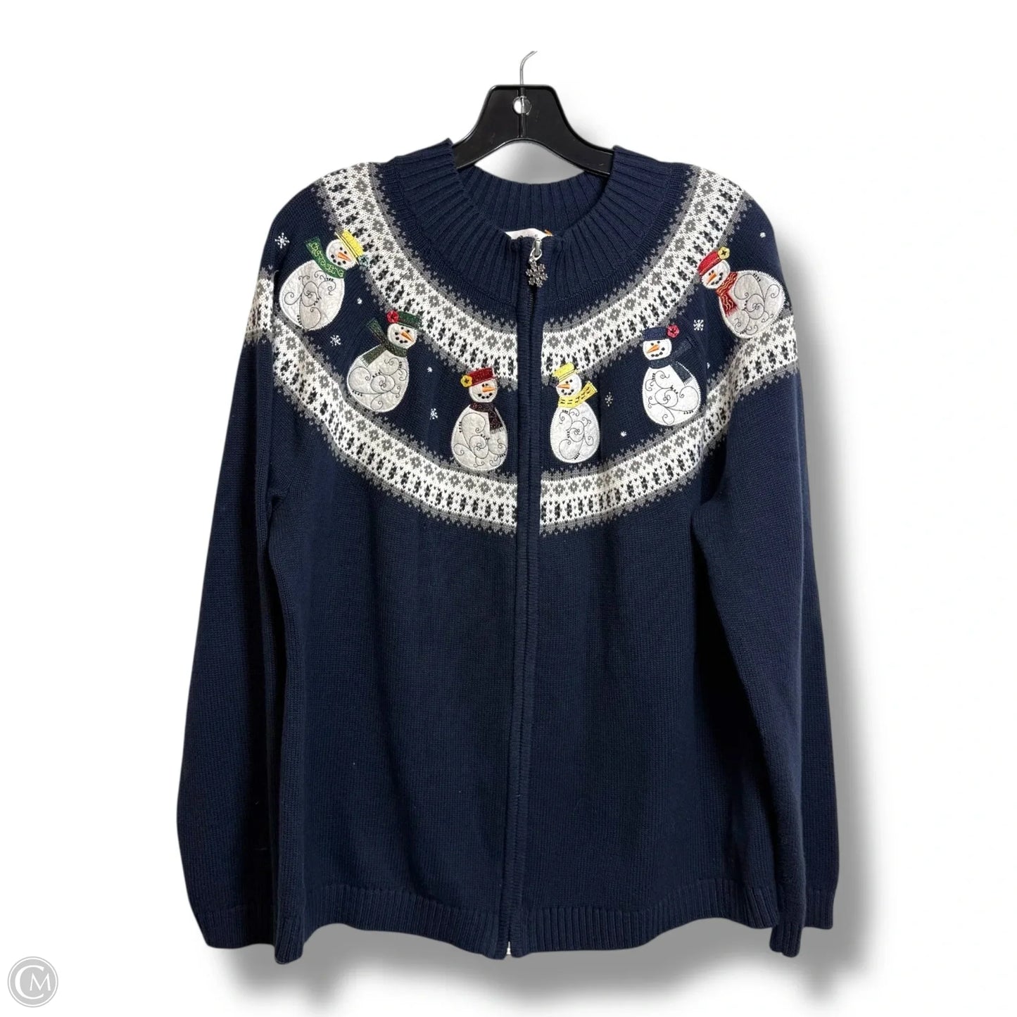Holiday snowman Cardigan By Cj Banks In Navy, Size: 1x