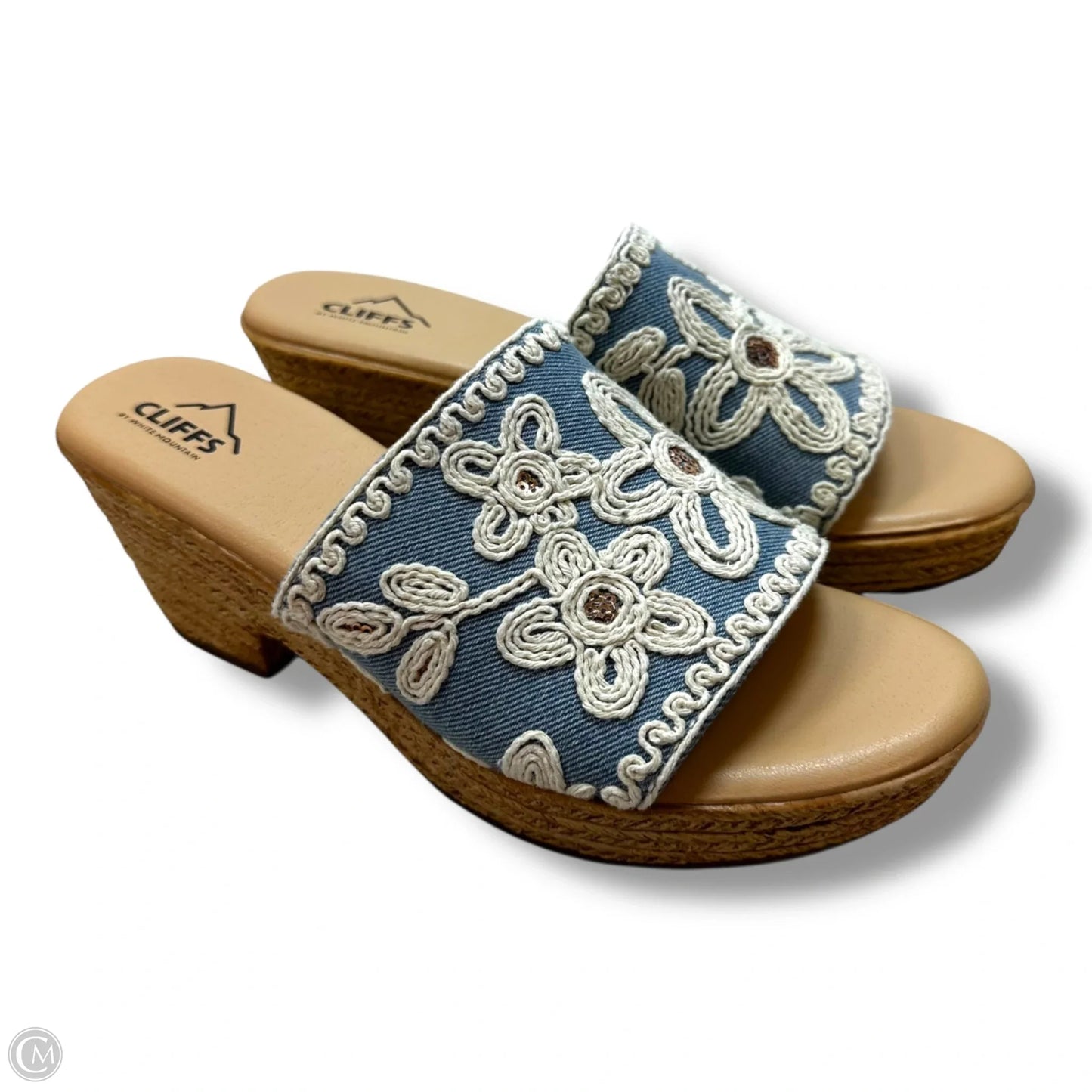 Sandals Heels Wedge By White Mountain In Blue Denim, Size: 8