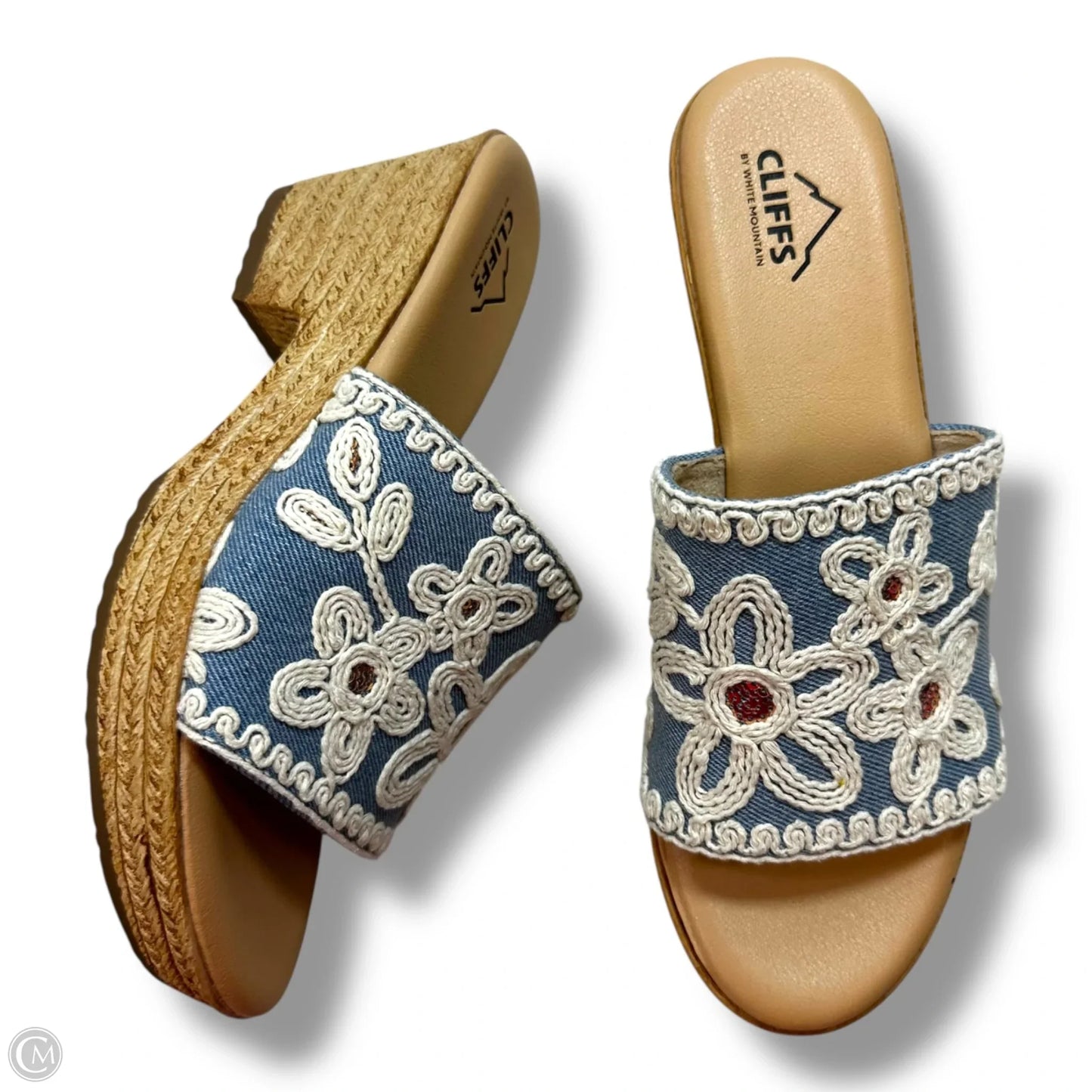 Sandals Heels Wedge By White Mountain In Blue Denim, Size: 8